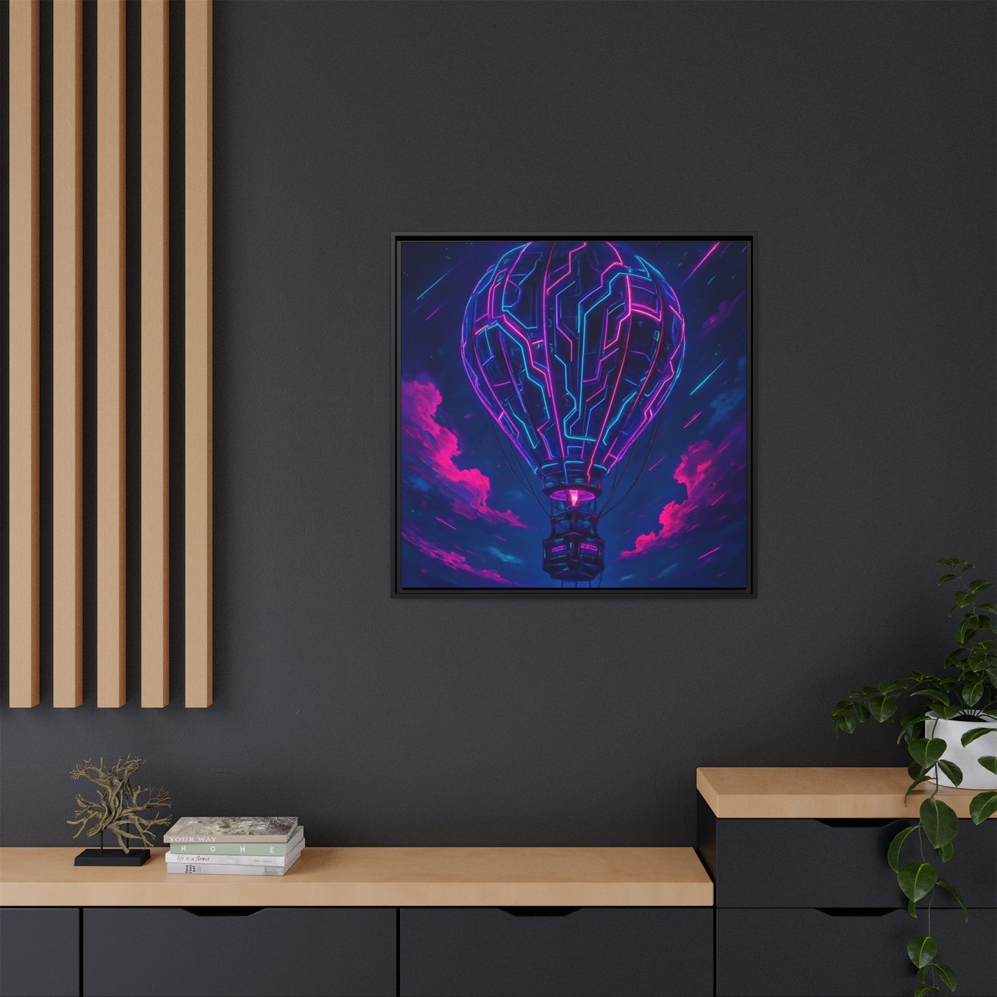 Neon Circuit Balloon Framed Matte Canvas