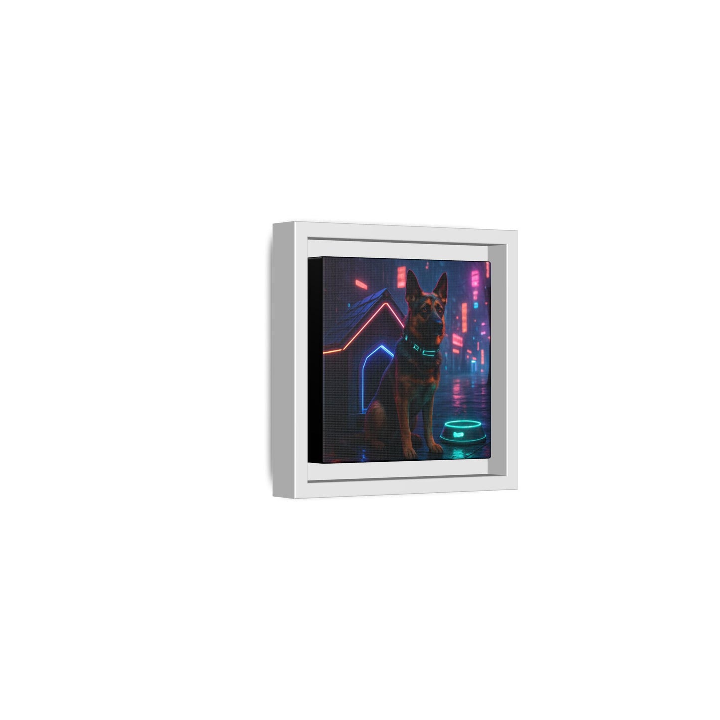 Neon City Dog Framed Matte Canvas