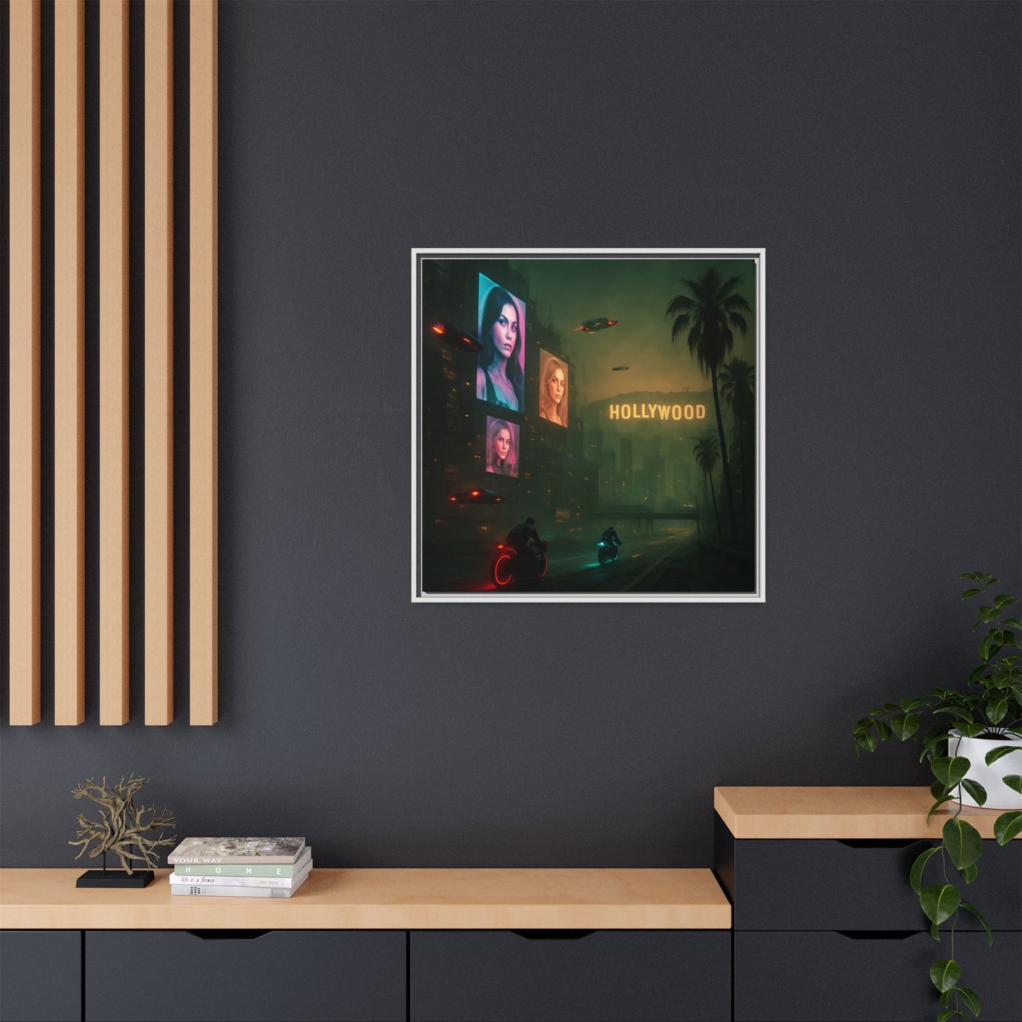 Neon Hollywood Nights Framed Matte Canvas