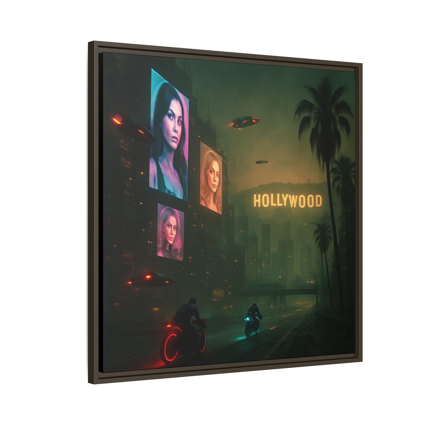 Neon Hollywood Nights Framed Matte Canvas