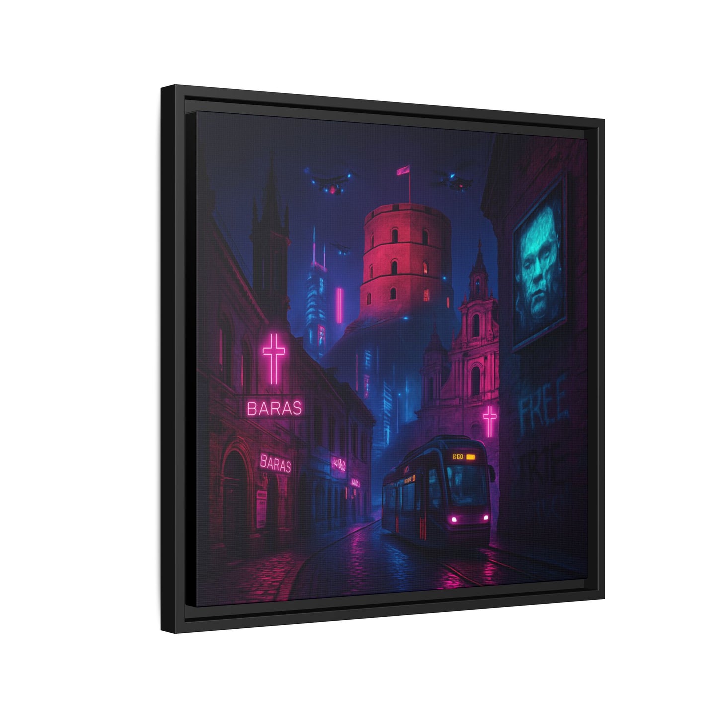 Night City Vilnius Framed Matte Canvas