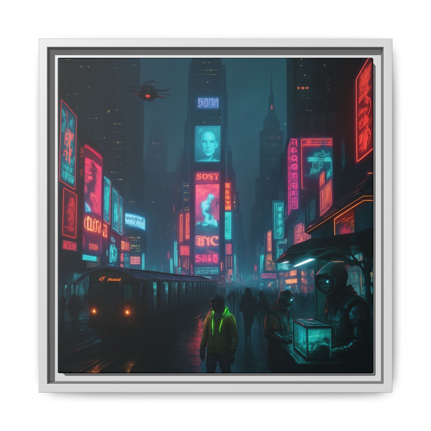 Neon Times Square Nights Framed Matte Canvas