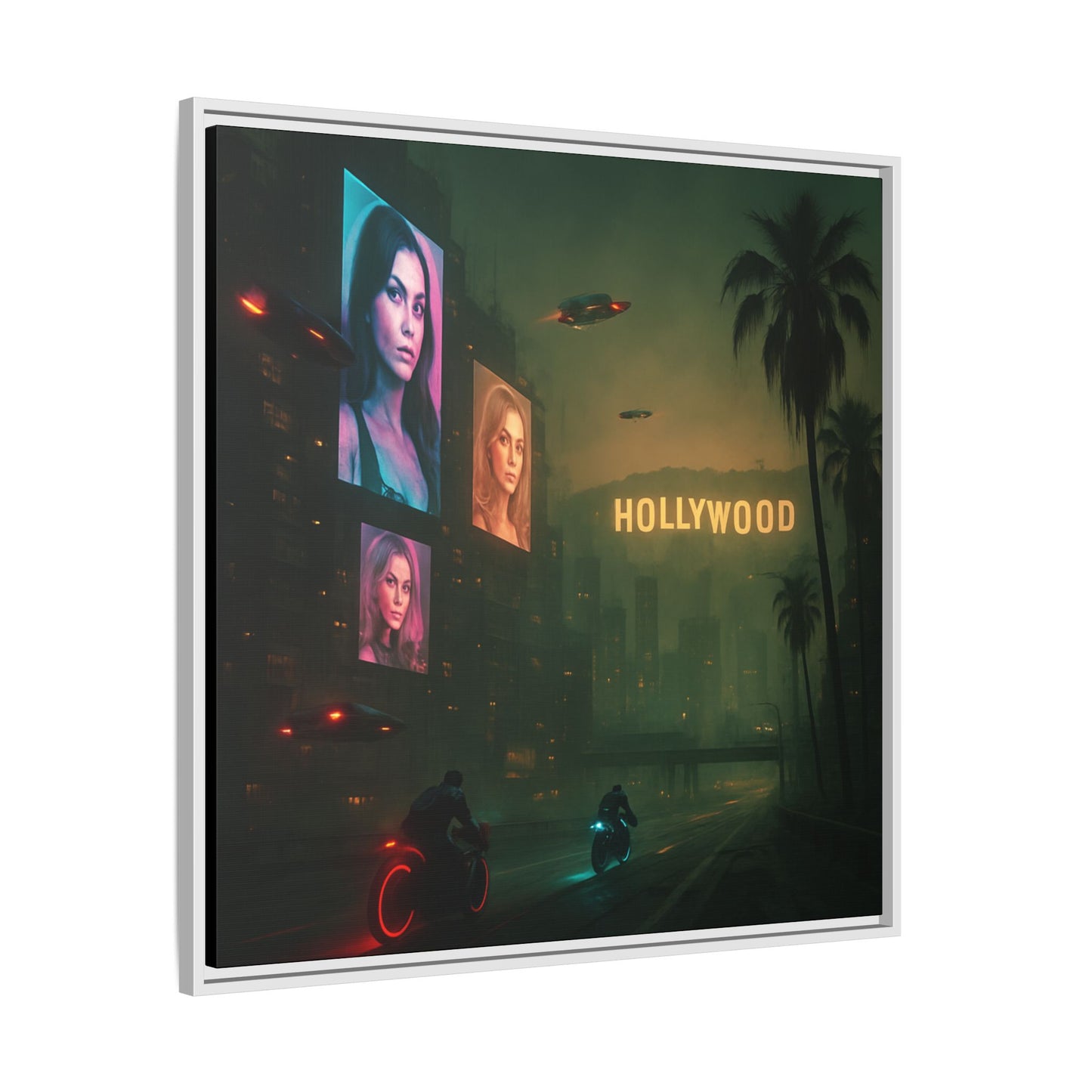 Neon Hollywood Nights Framed Matte Canvas