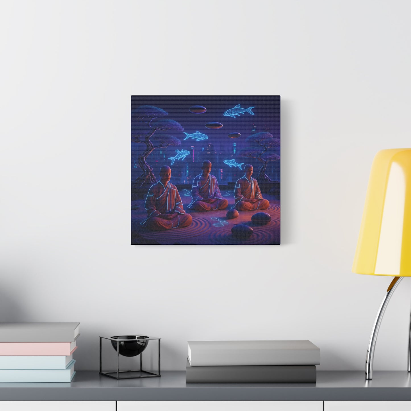 Neon Zen Meditation Matte Canvas