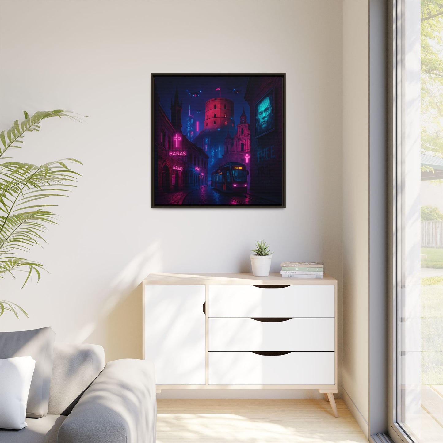 Night City Vilnius Framed Matte Canvas