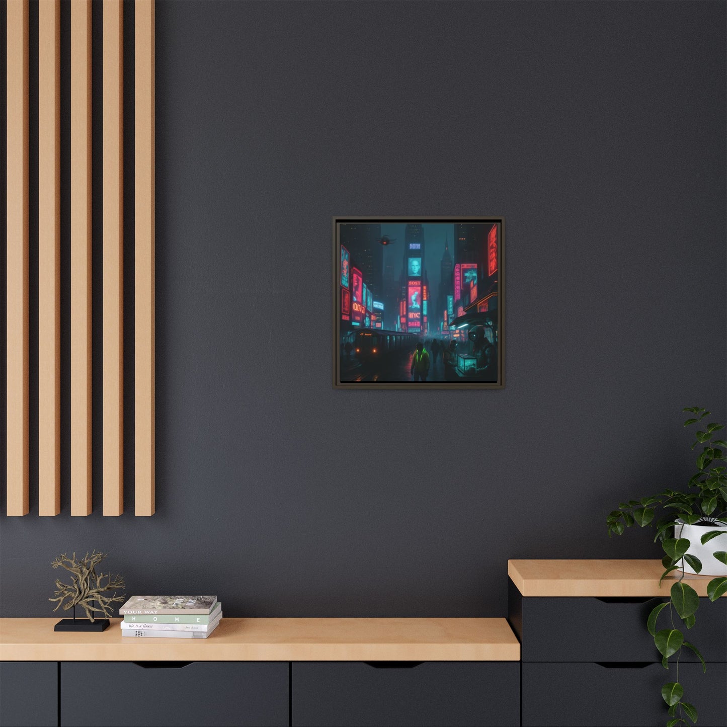 Neon Times Square Nights Framed Matte Canvas