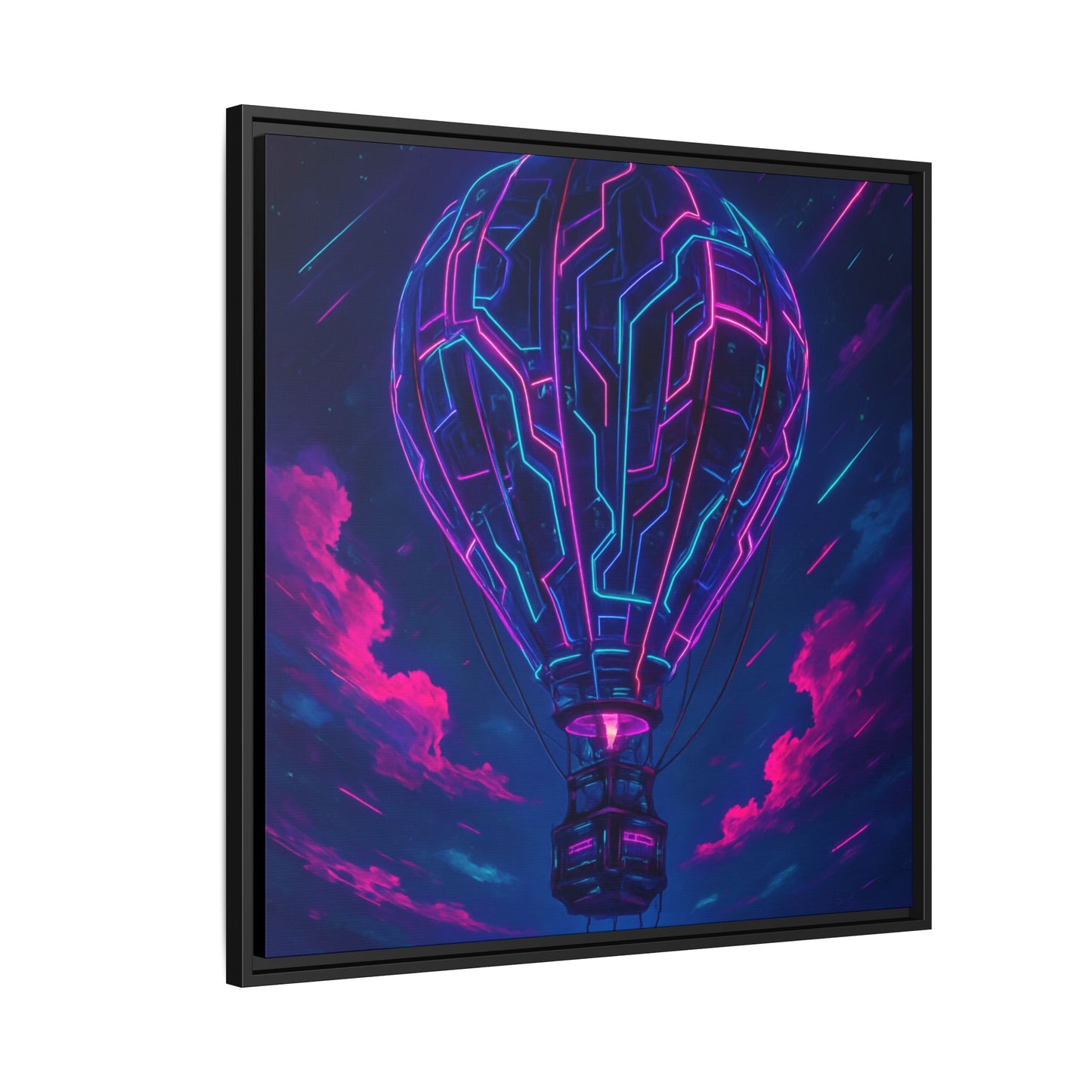 Neon Circuit Balloon Framed Matte Canvas