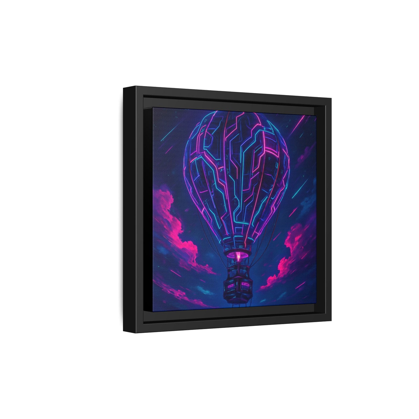 Neon Circuit Balloon Framed Matte Canvas