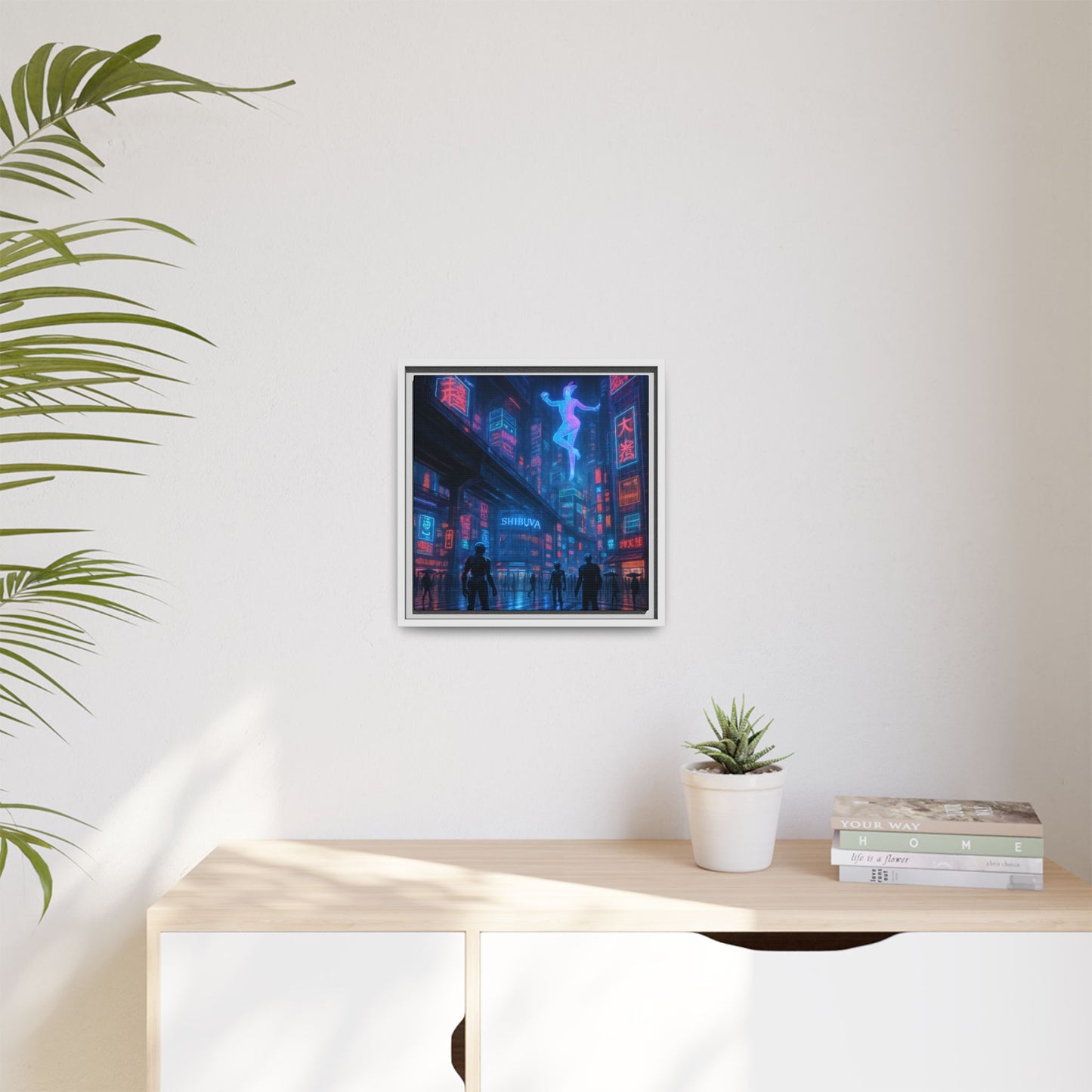 Neon Shibuya Spirit Framed Matte Canvas