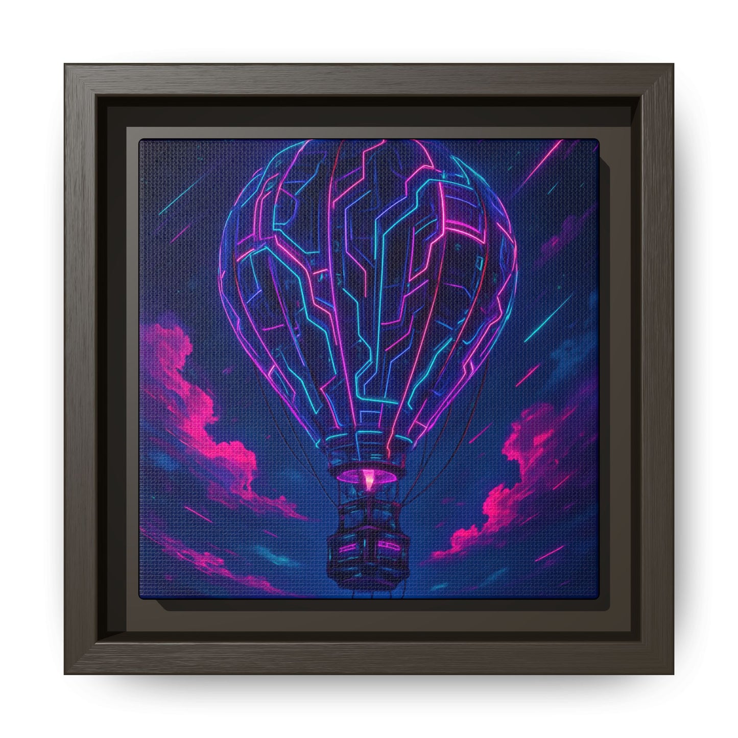 Neon Circuit Balloon Framed Matte Canvas