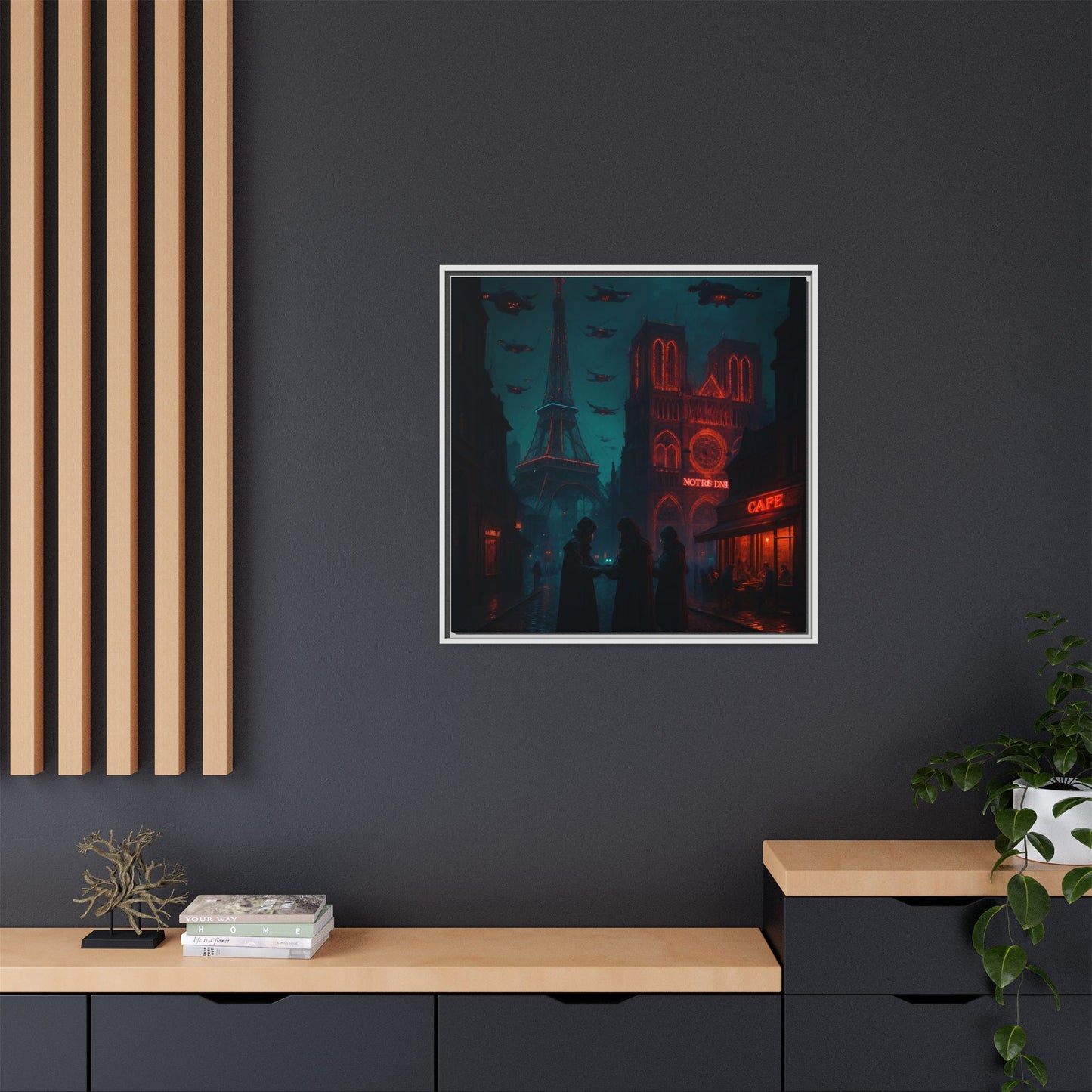 Neon Paris Dream Framed Matte Canvas