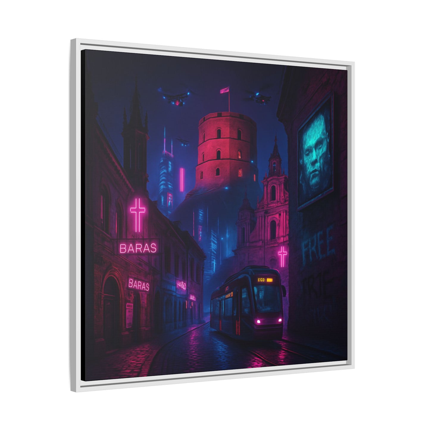 Night City Vilnius Framed Matte Canvas