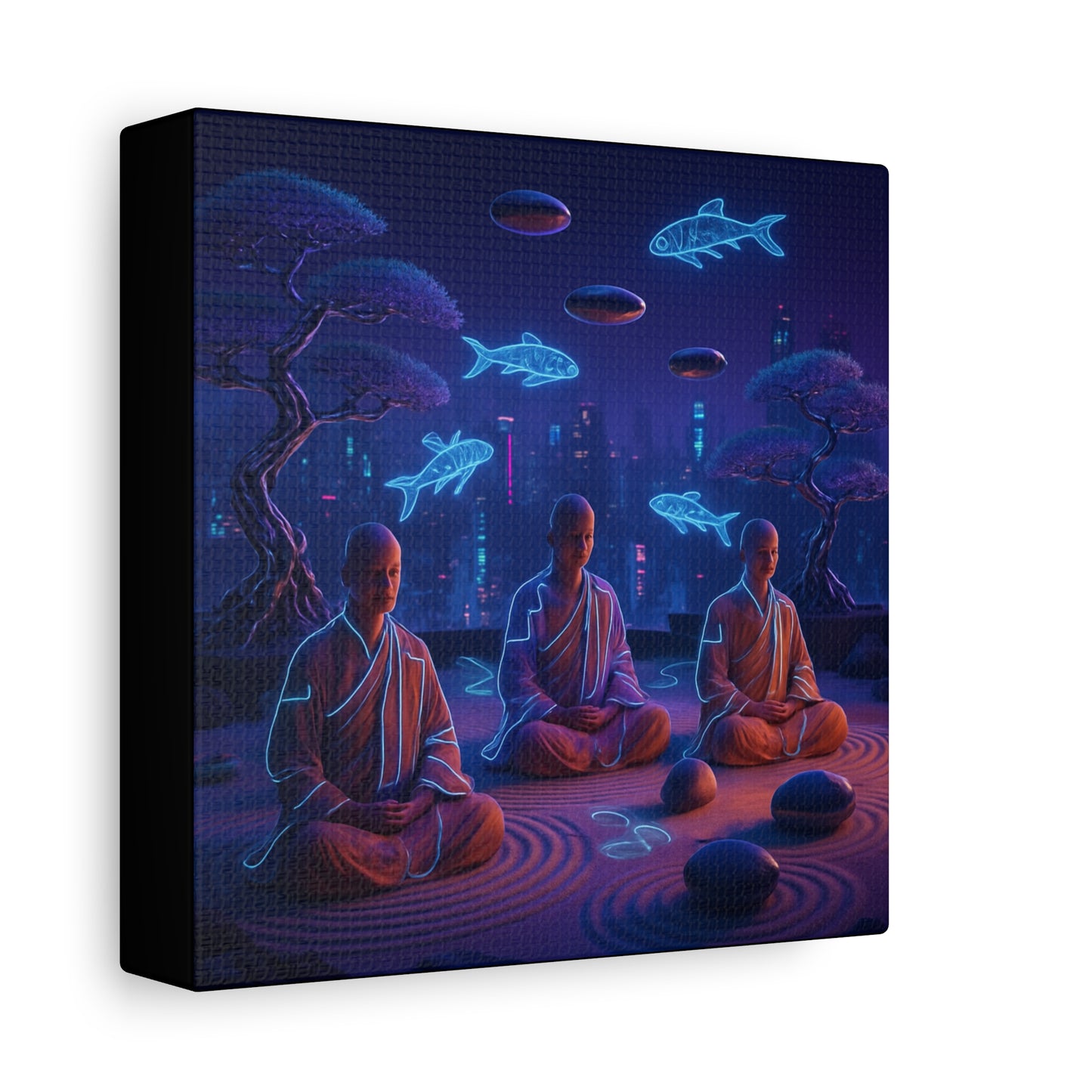 Neon Zen Meditation Matte Canvas