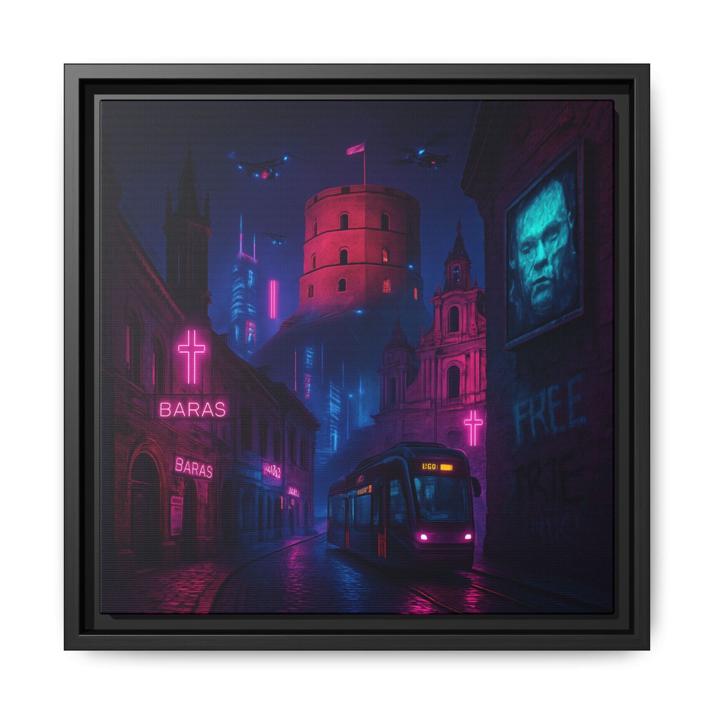 Night City Vilnius Framed Matte Canvas