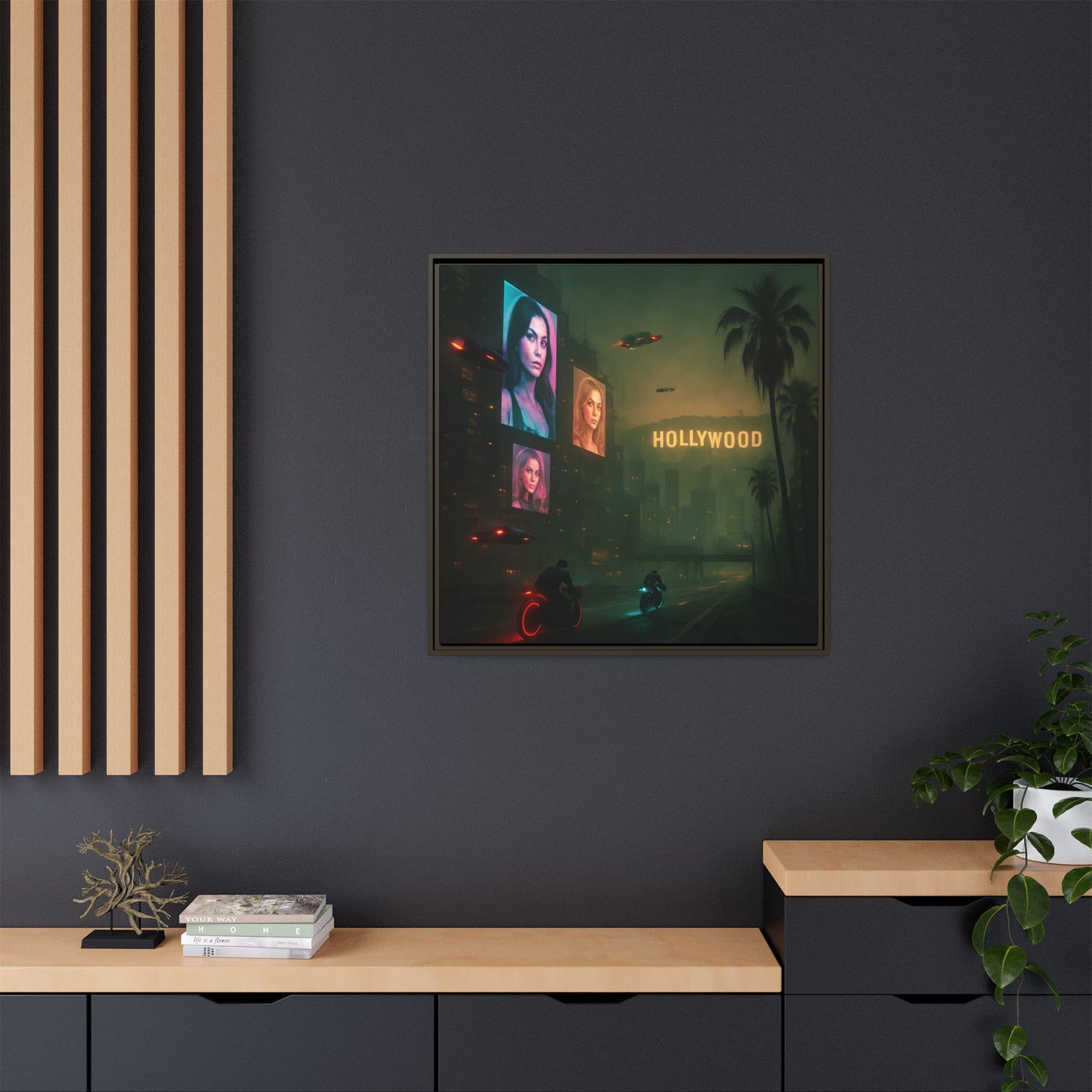 Neon Hollywood Nights Framed Matte Canvas