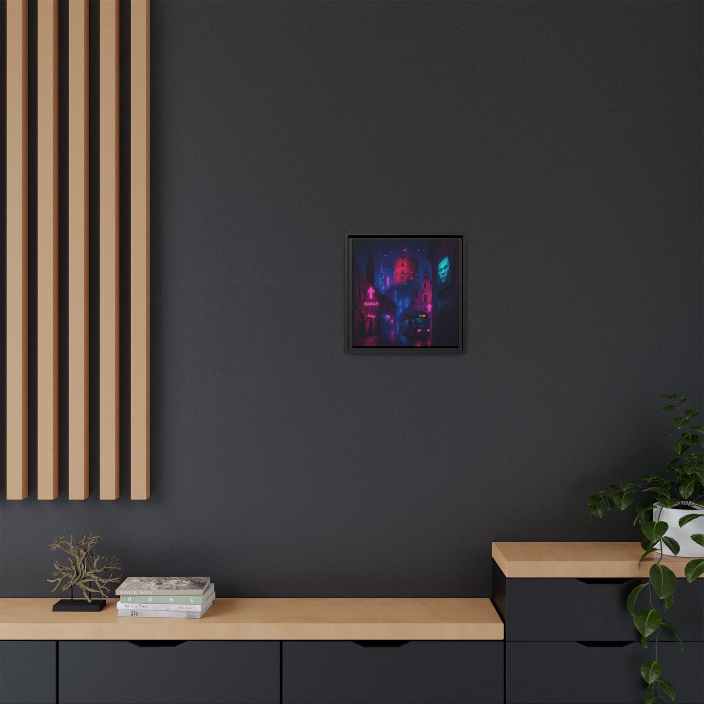 Night City Vilnius Framed Matte Canvas