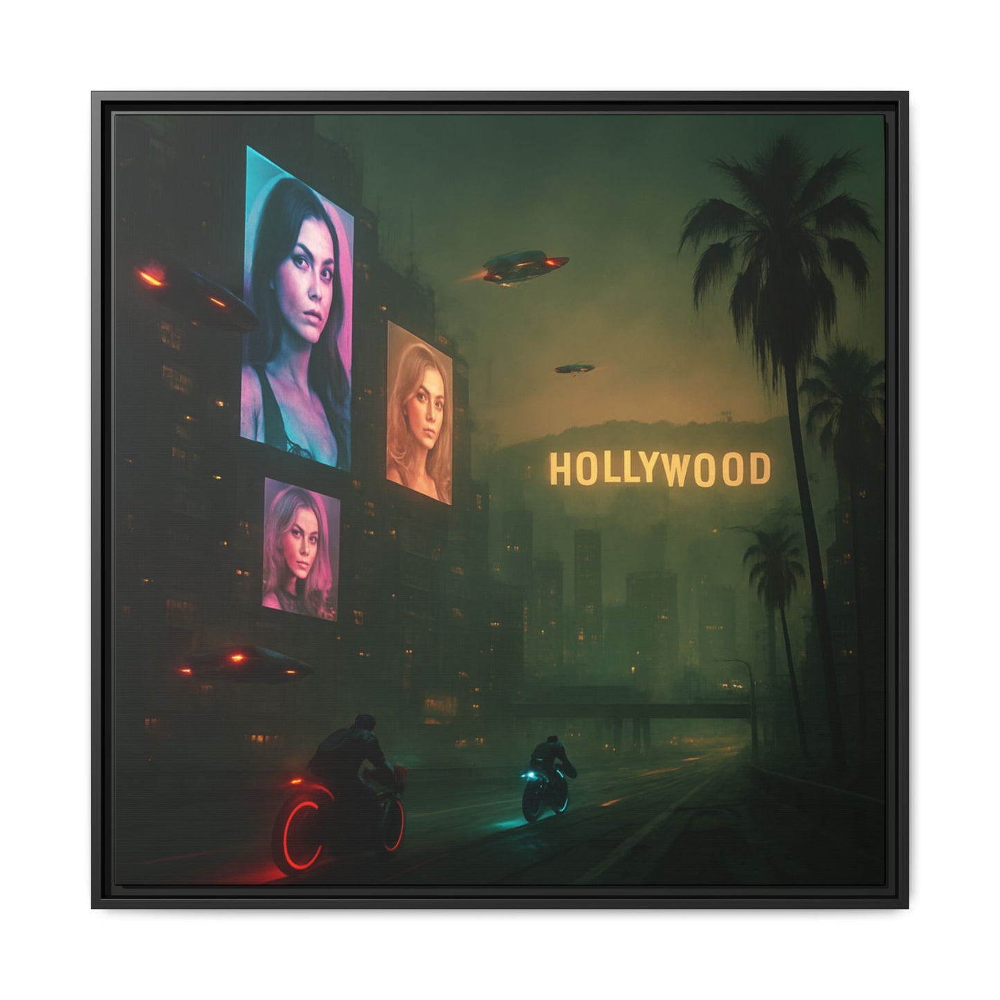 Neon Hollywood Nights Framed Matte Canvas