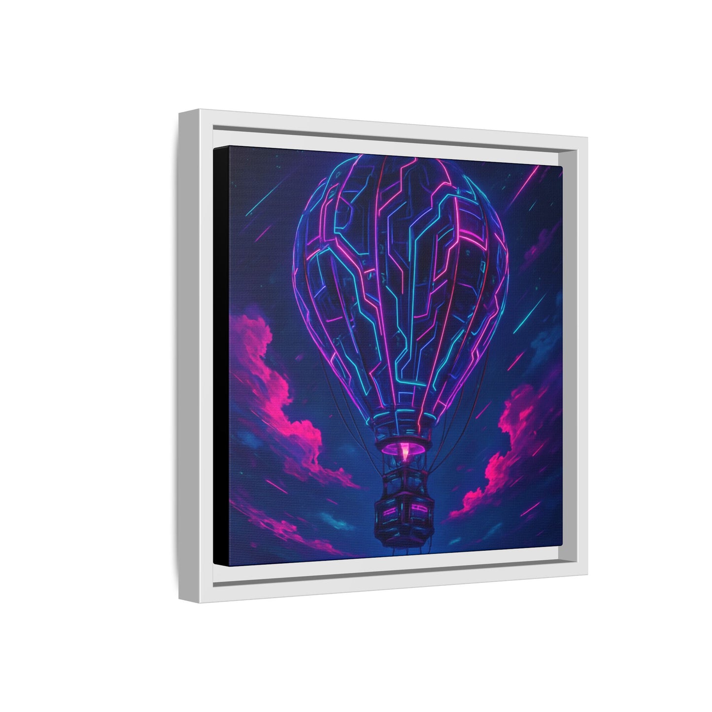 Neon Circuit Balloon Framed Matte Canvas