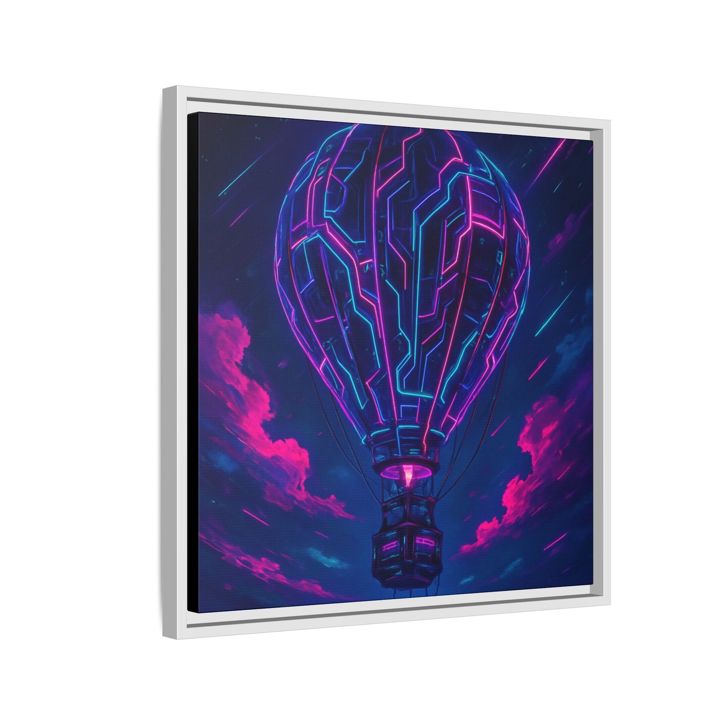 Neon Circuit Balloon Framed Matte Canvas