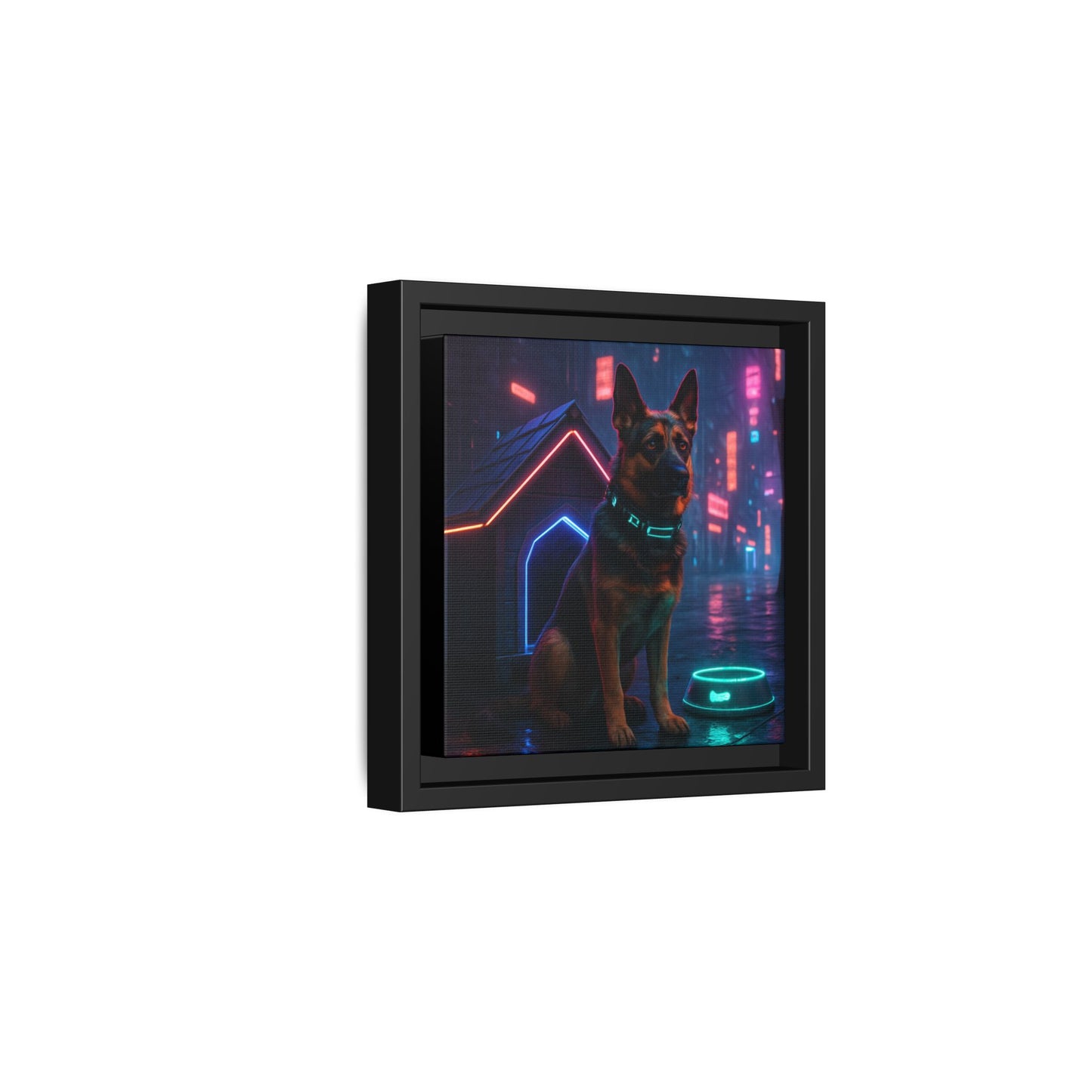 Neon City Dog Framed Matte Canvas