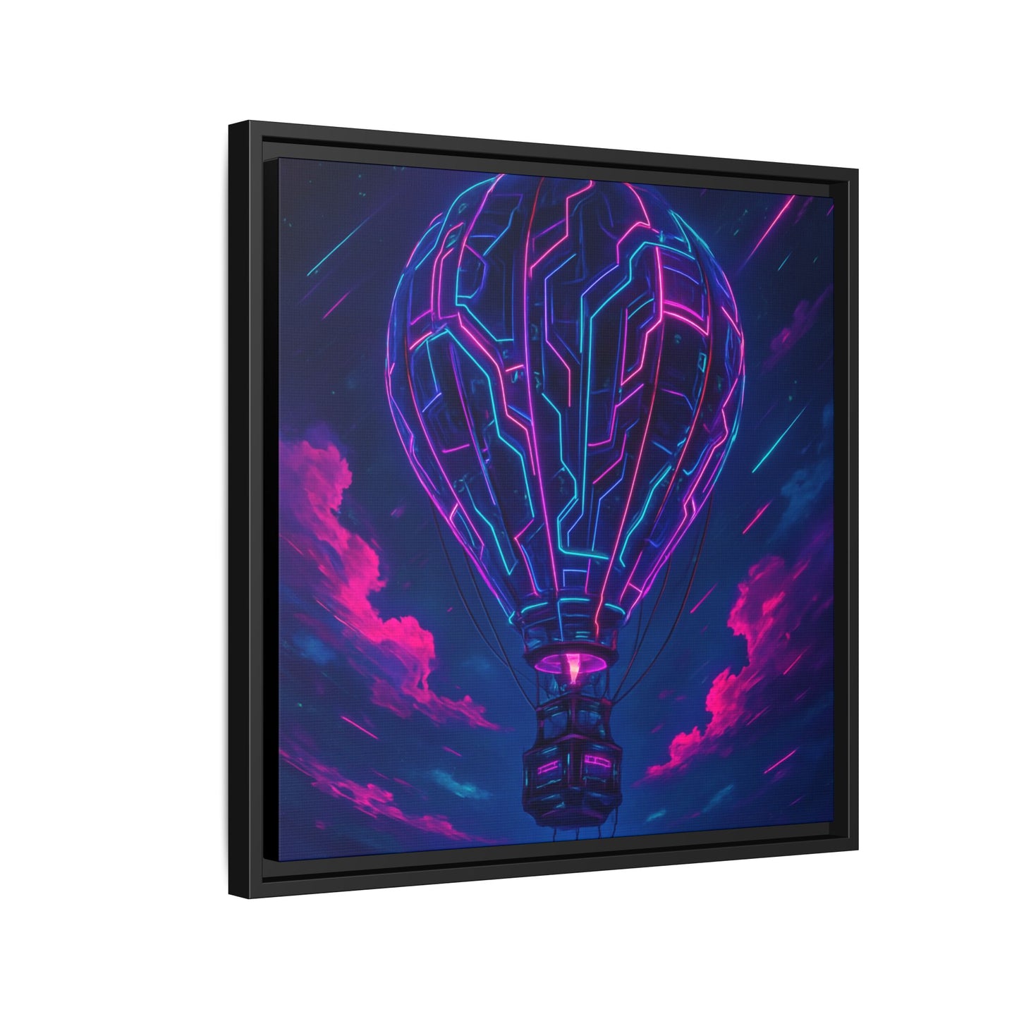 Neon Circuit Balloon Framed Matte Canvas