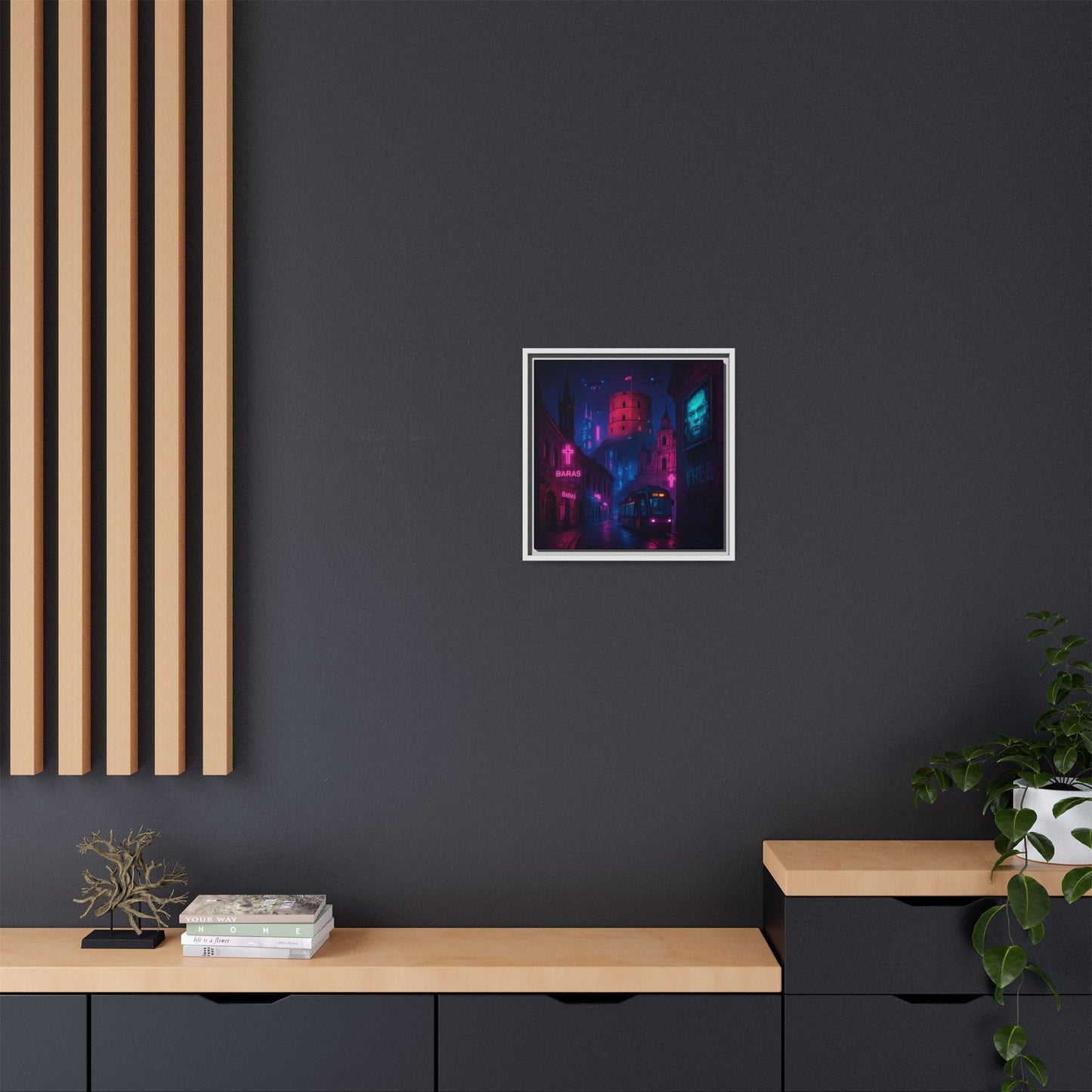 Night City Vilnius Framed Matte Canvas