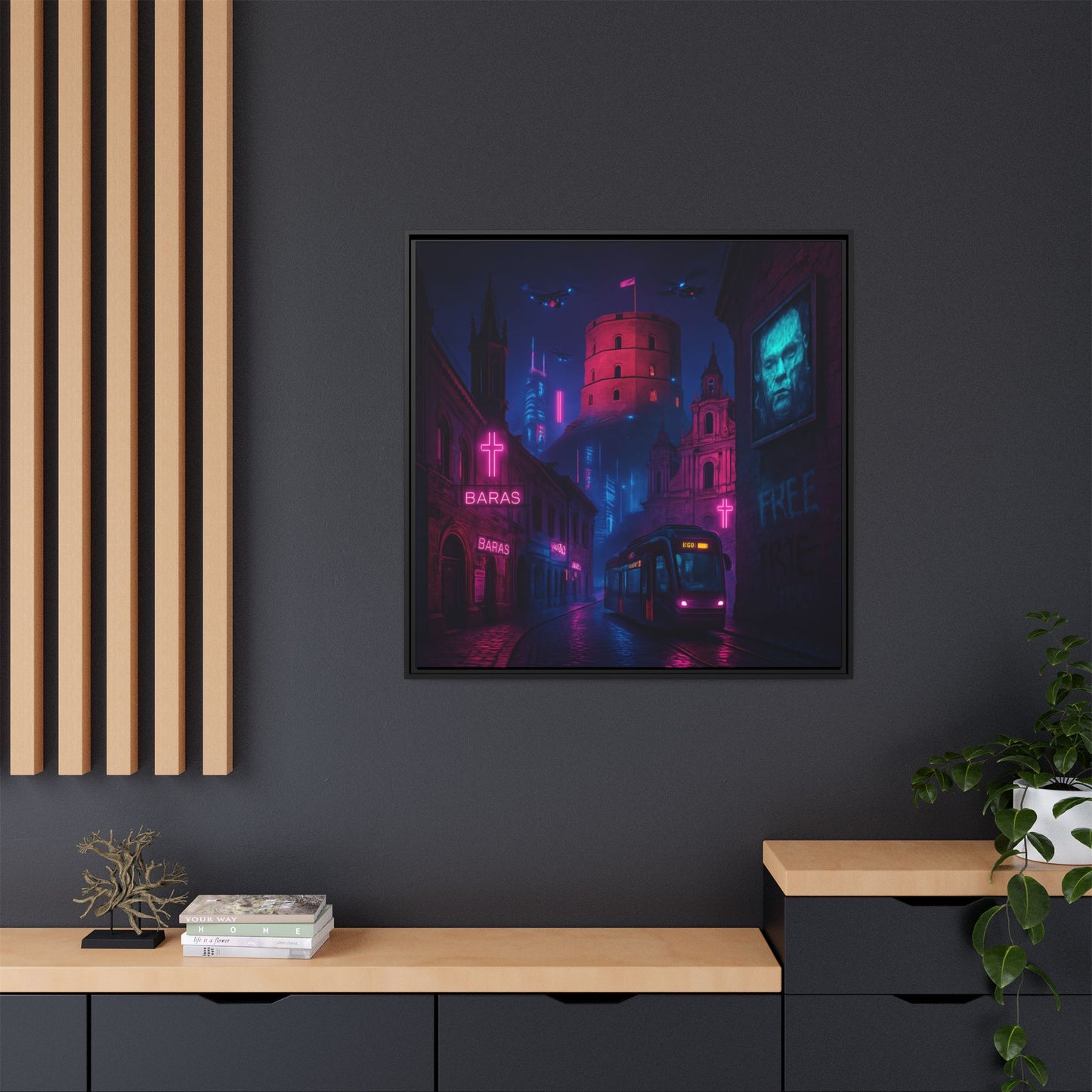 Night City Vilnius Framed Matte Canvas