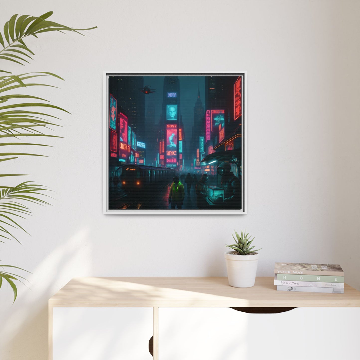 Neon Times Square Nights Framed Matte Canvas