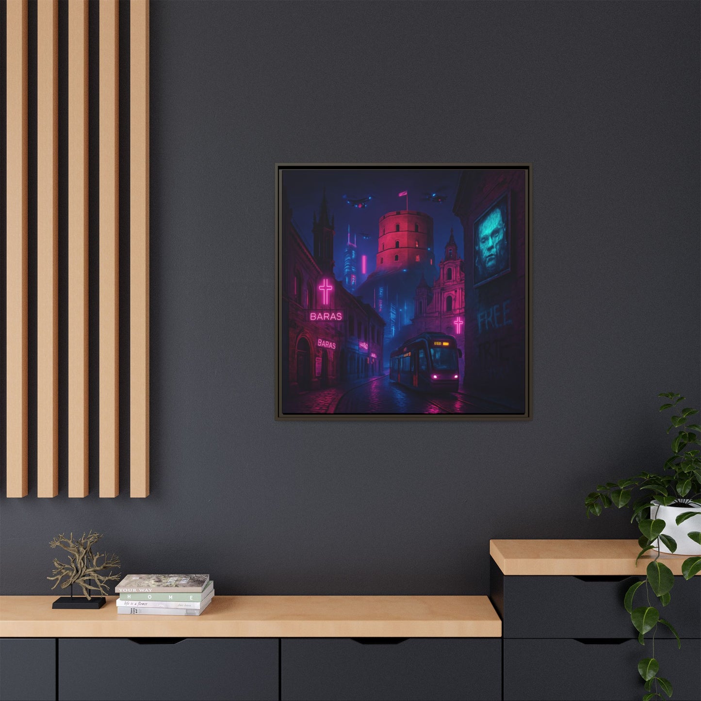 Night City Vilnius Framed Matte Canvas