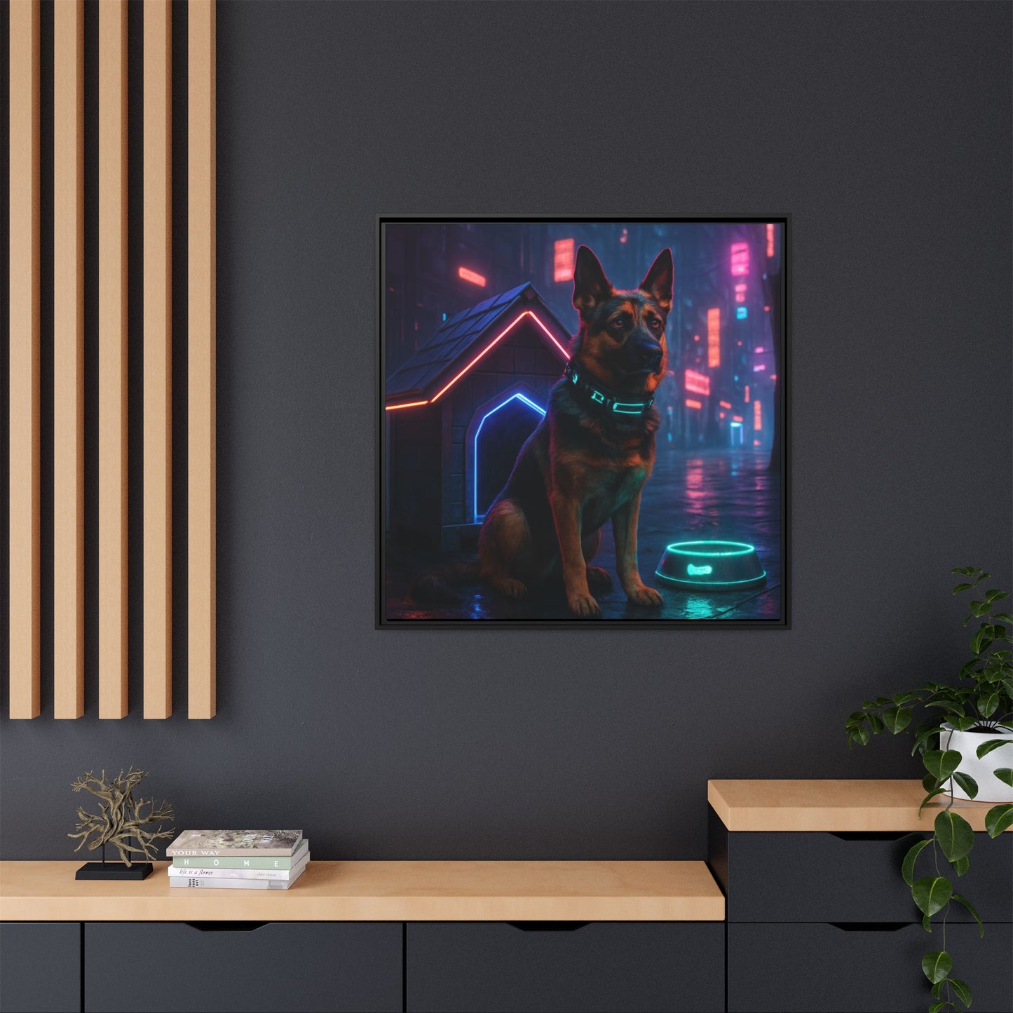 Neon City Dog Framed Matte Canvas