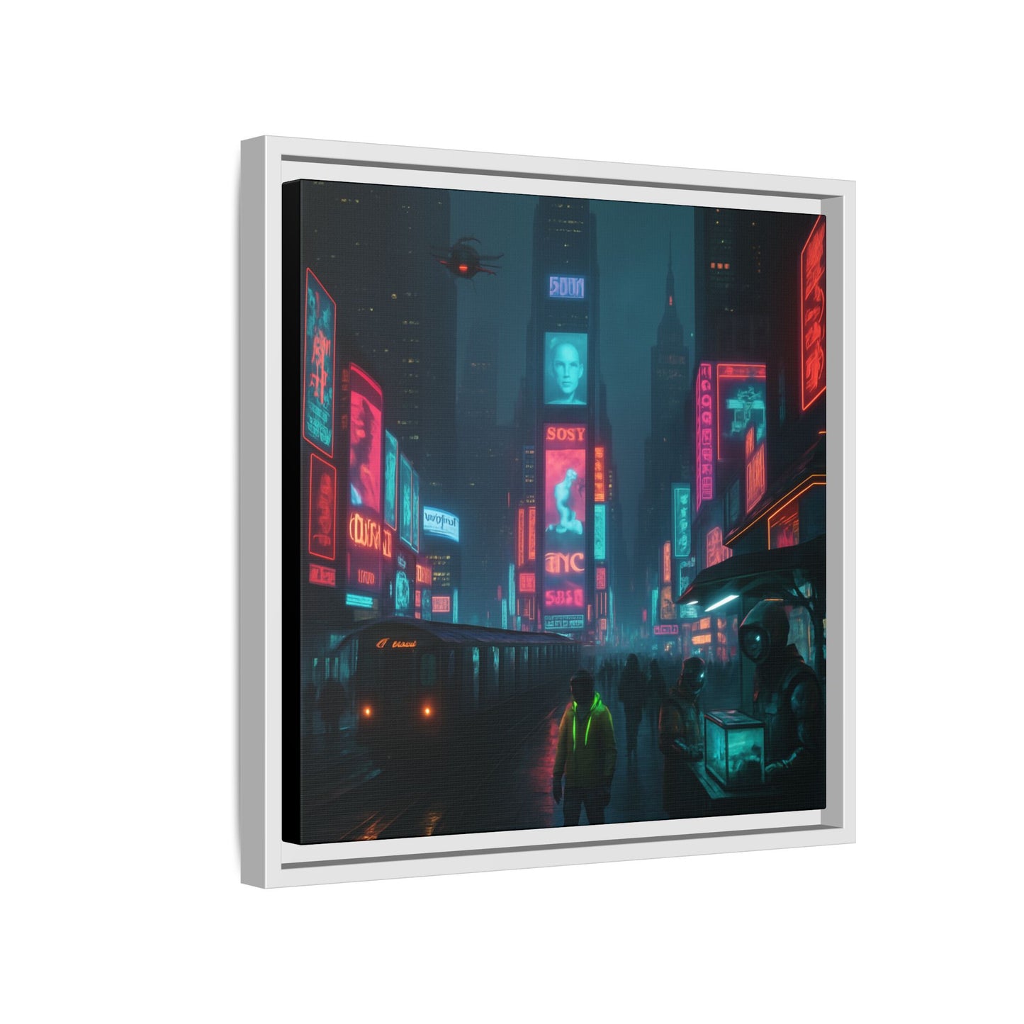Neon Times Square Nights Framed Matte Canvas