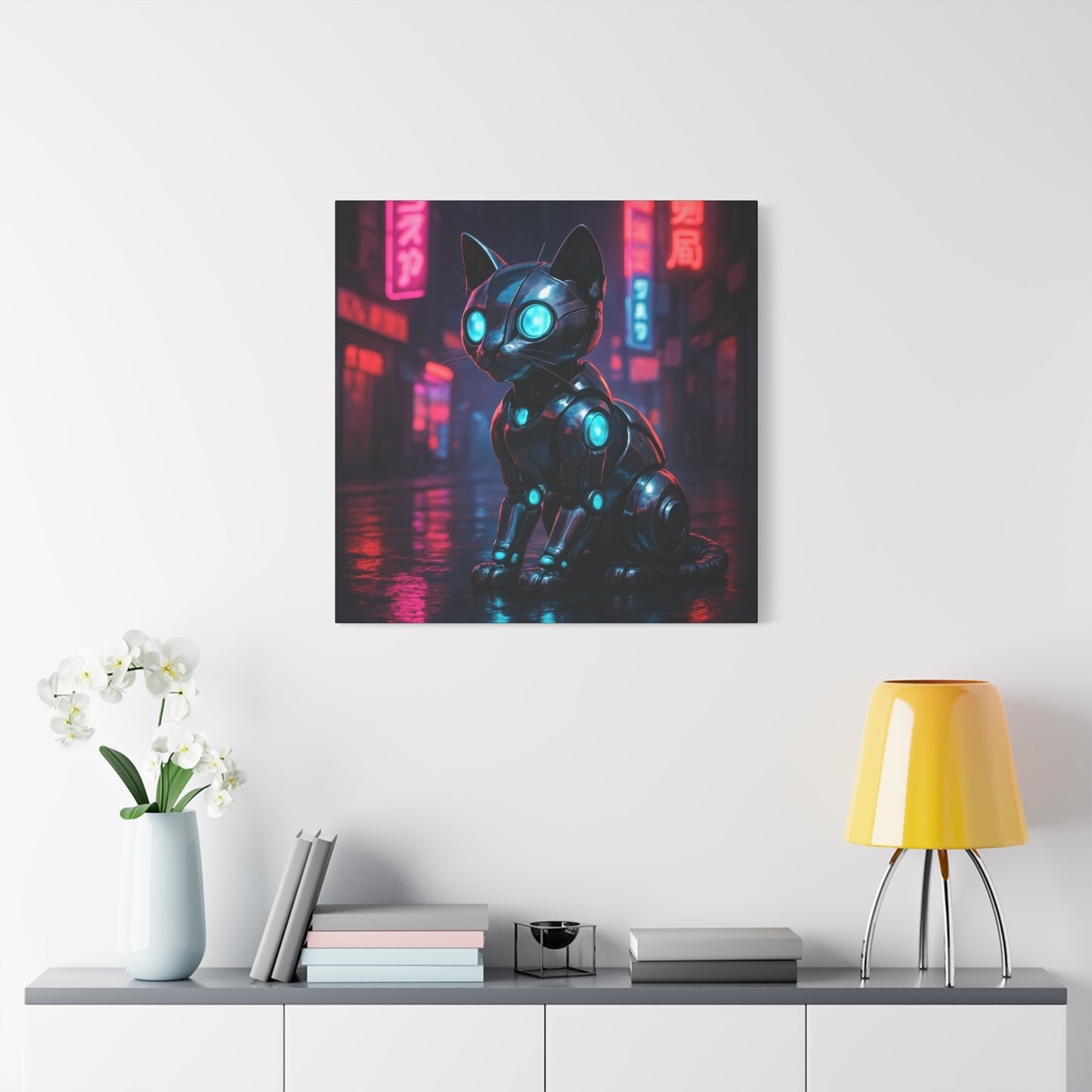 Cyber Neon Cat Matte Canvas