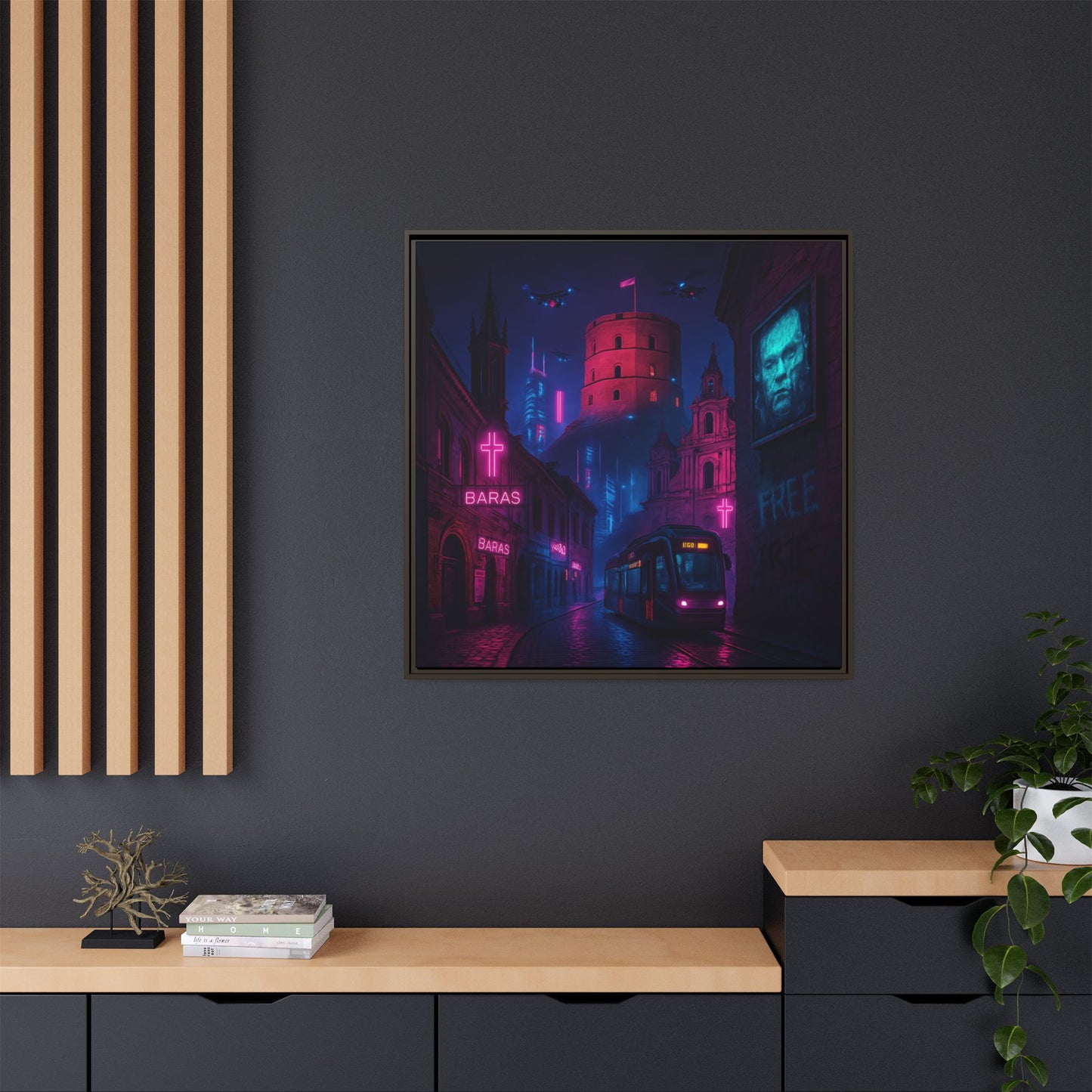 Night City Vilnius Framed Matte Canvas