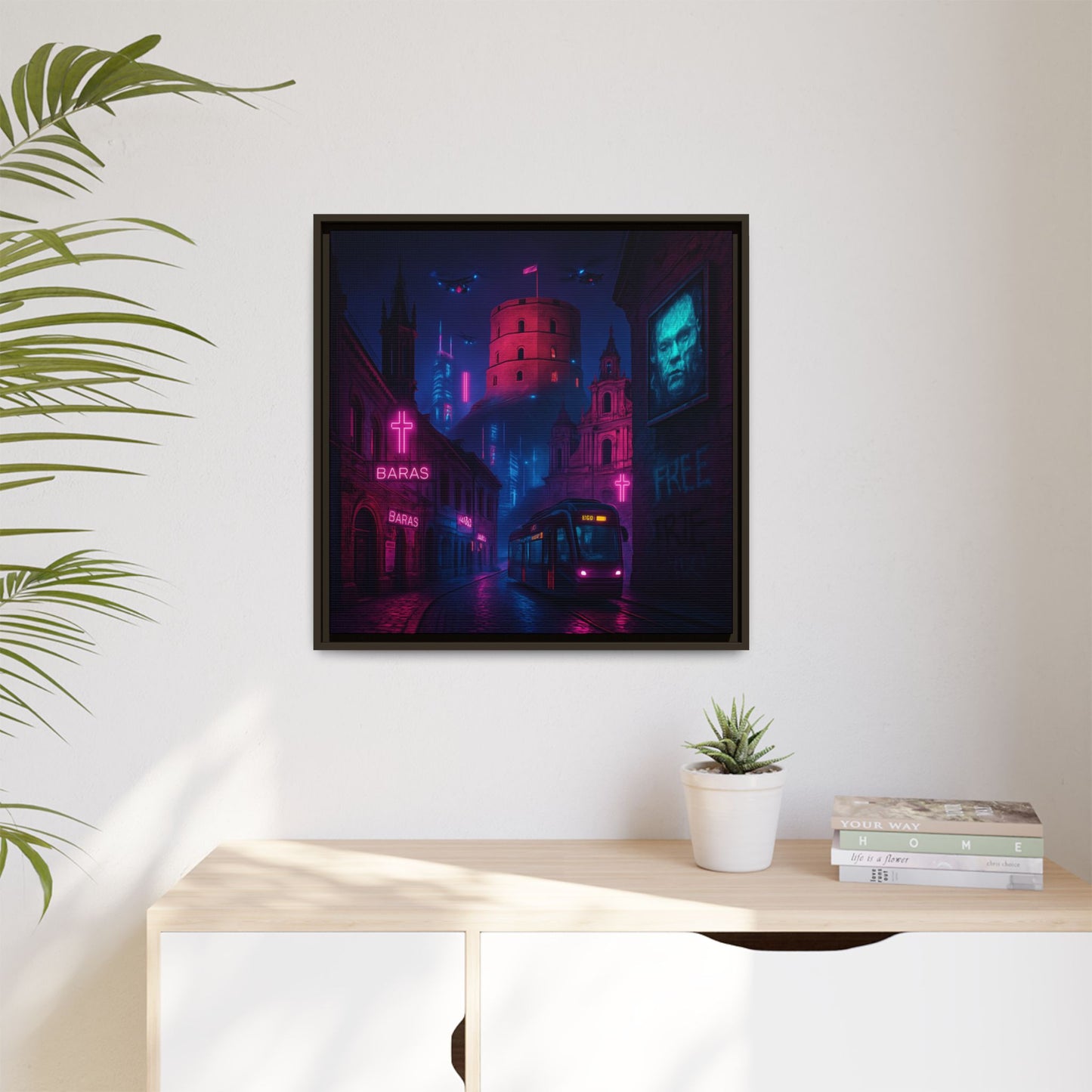 Night City Vilnius Framed Matte Canvas