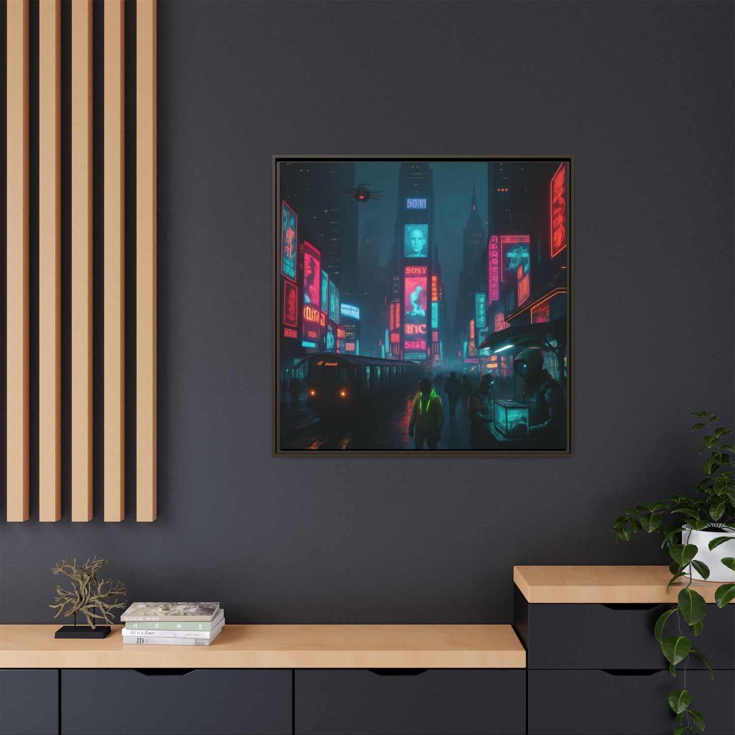 Neon Times Square Nights Framed Matte Canvas