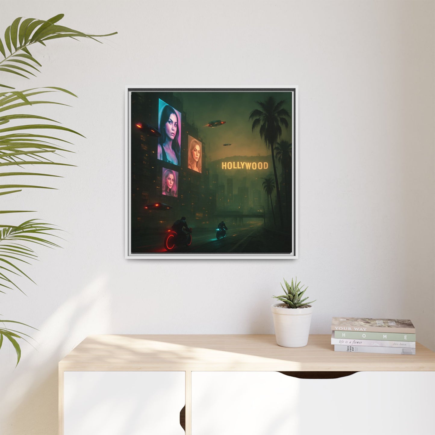 Neon Hollywood Nights Framed Matte Canvas