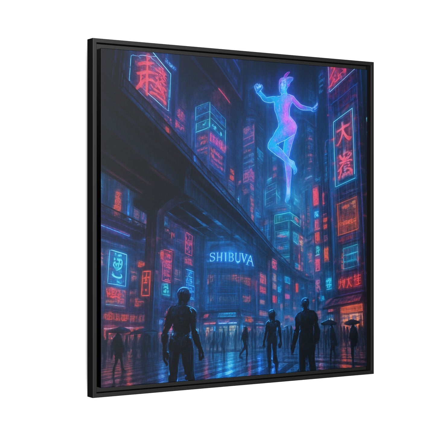 Neon Shibuya Spirit Framed Matte Canvas