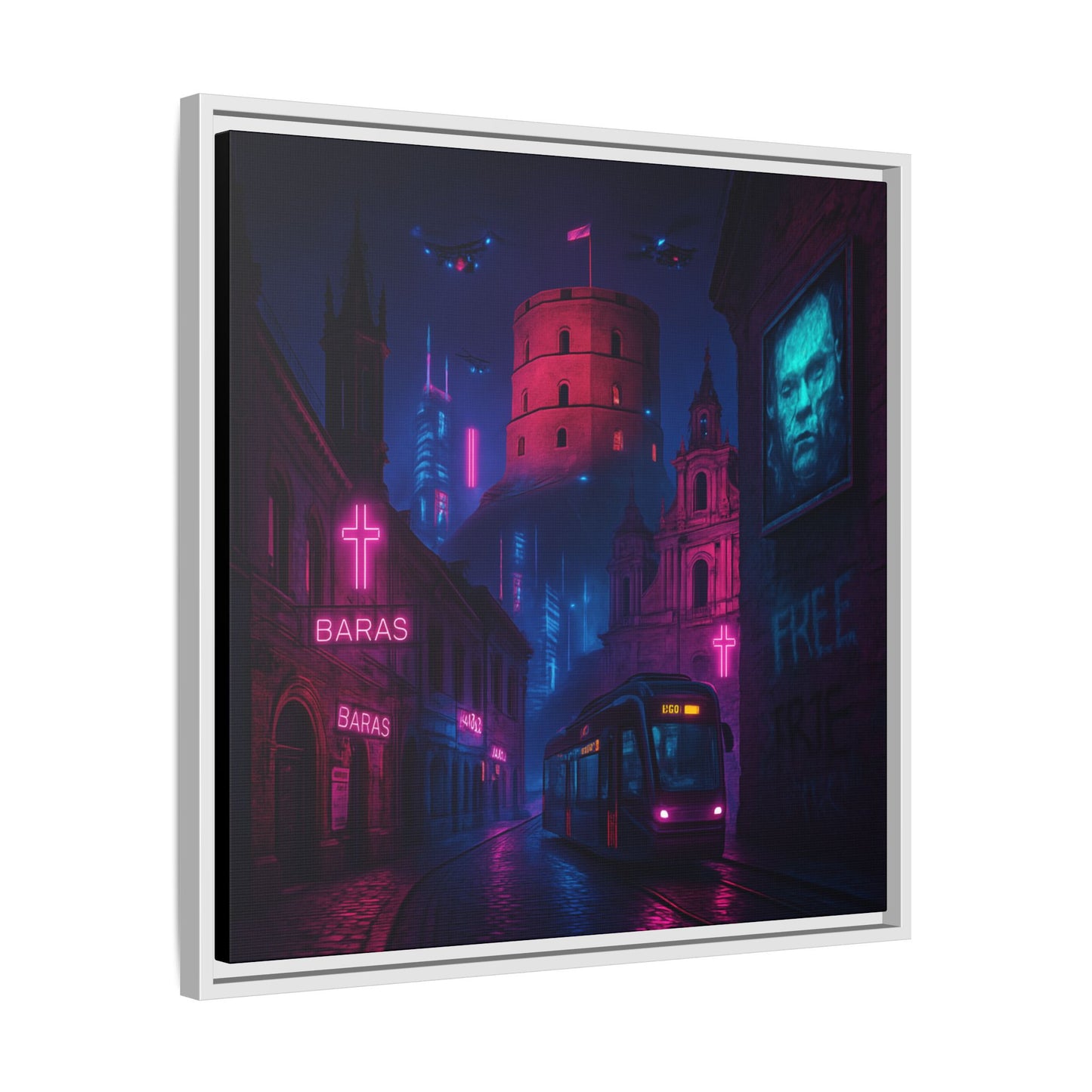 Night City Vilnius Framed Matte Canvas