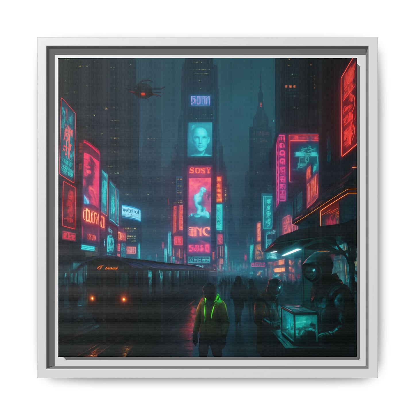 Neon Times Square Nights Framed Matte Canvas