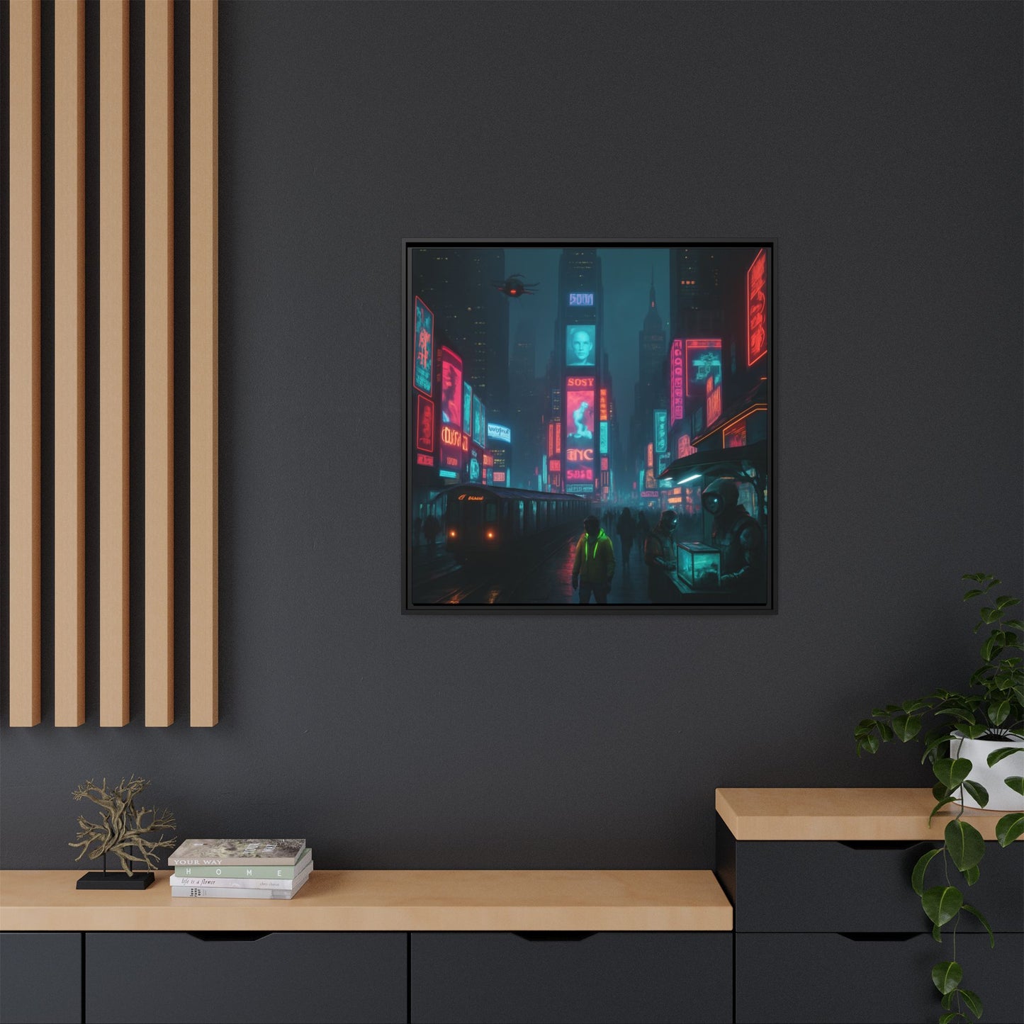 Neon Times Square Nights Framed Matte Canvas