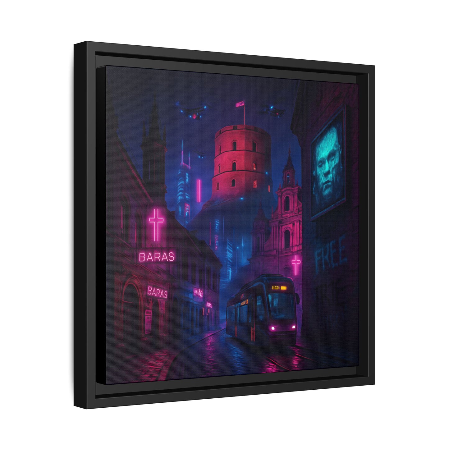 Night City Vilnius Framed Matte Canvas