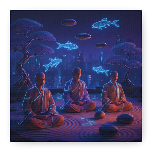 Neon Zen Meditation Matte Canvas