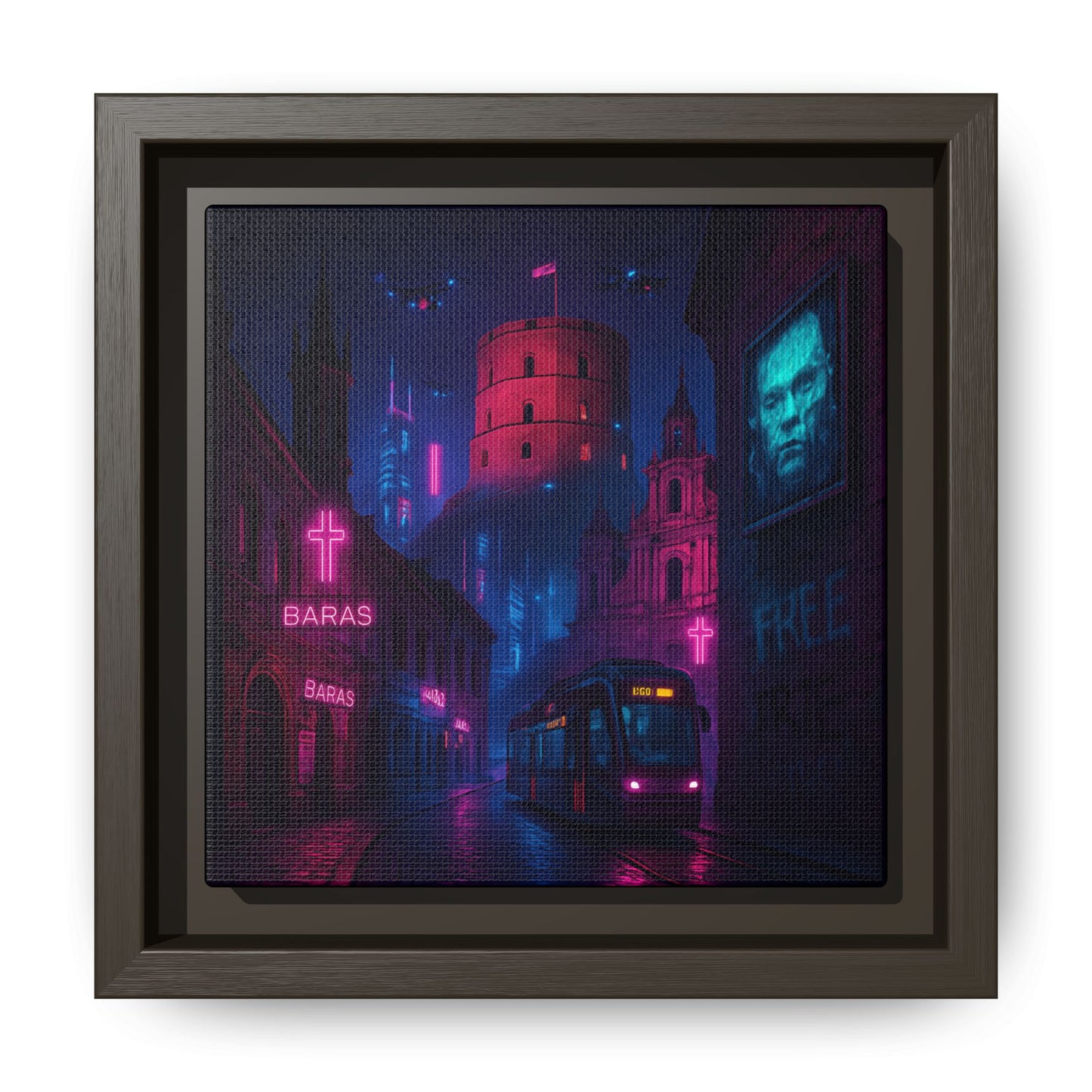 Night City Vilnius Framed Matte Canvas