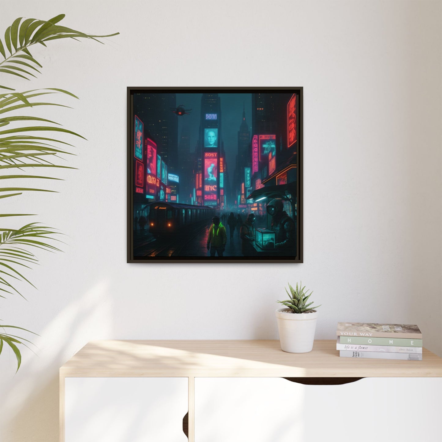 Neon Times Square Nights Framed Matte Canvas