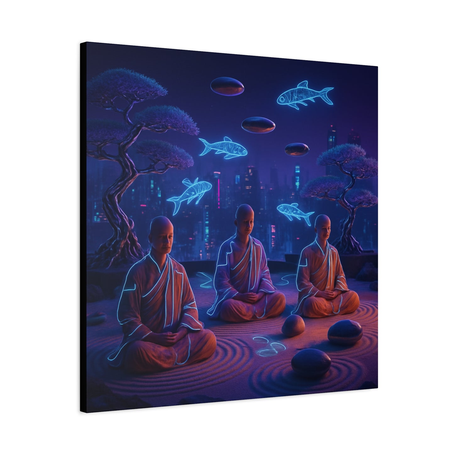 Neon Zen Meditation Matte Canvas
