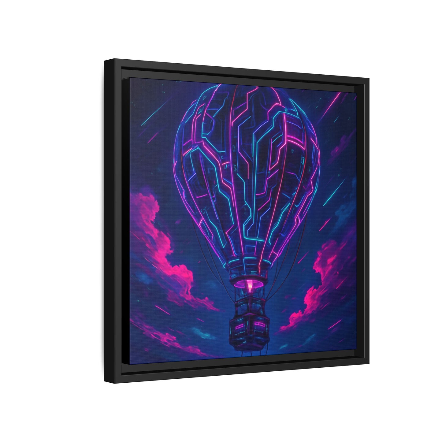 Neon Circuit Balloon Framed Matte Canvas