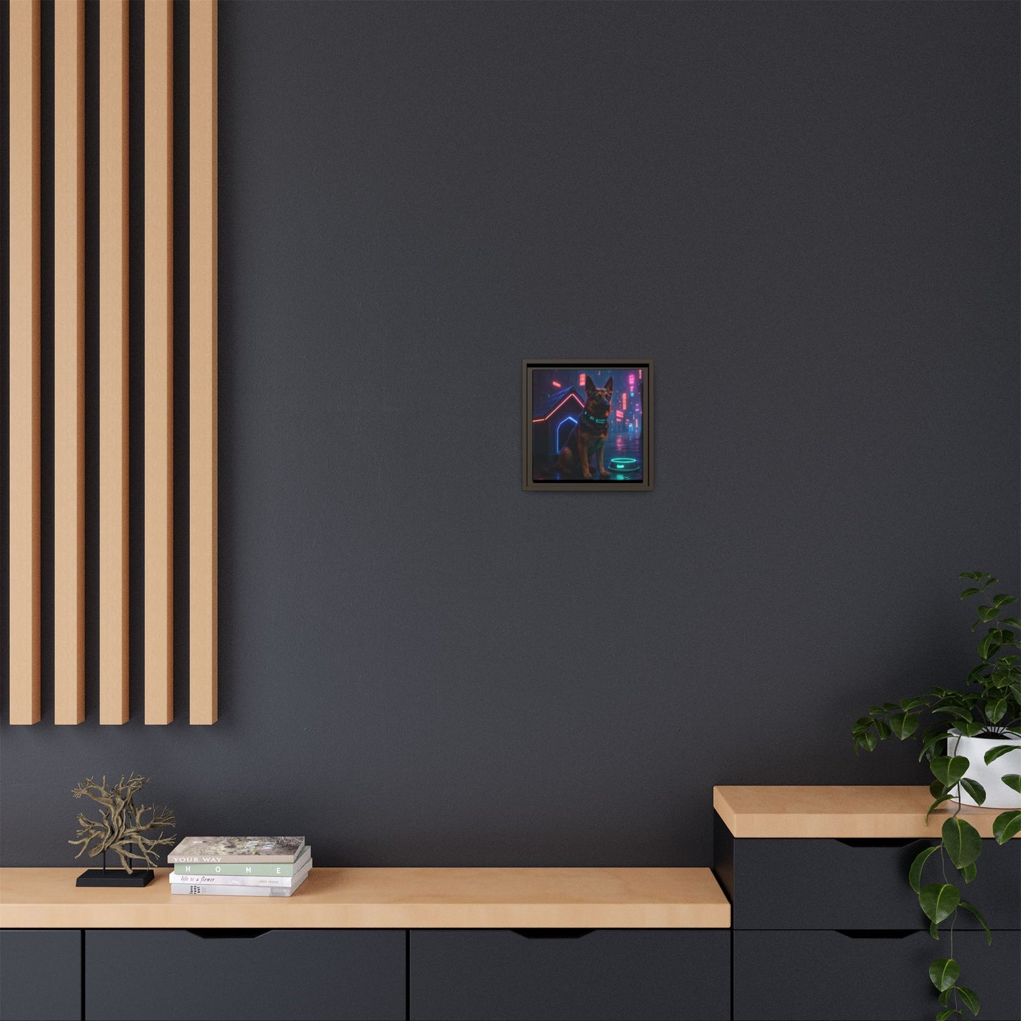 Neon City Dog Framed Matte Canvas