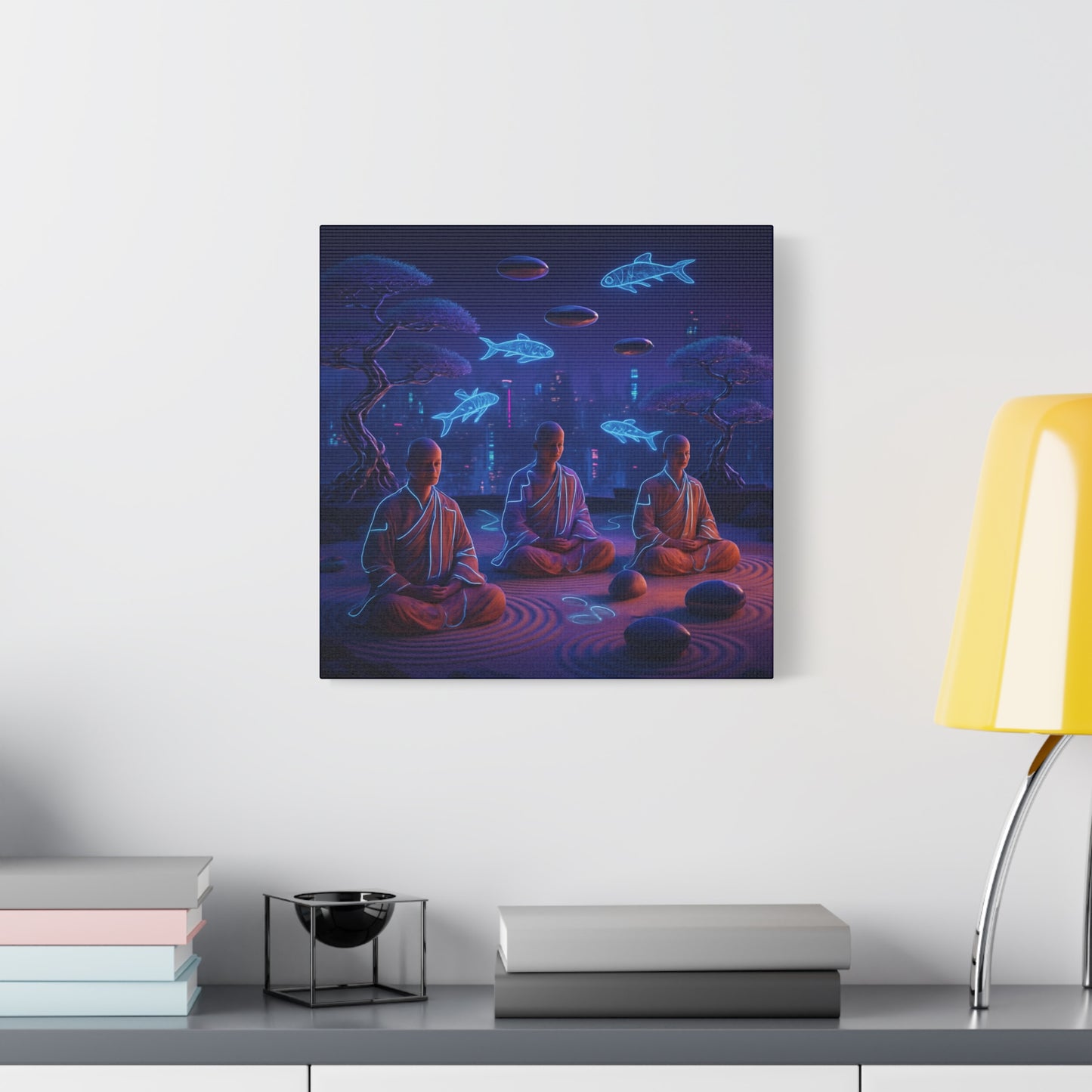 Neon Zen Meditation Matte Canvas