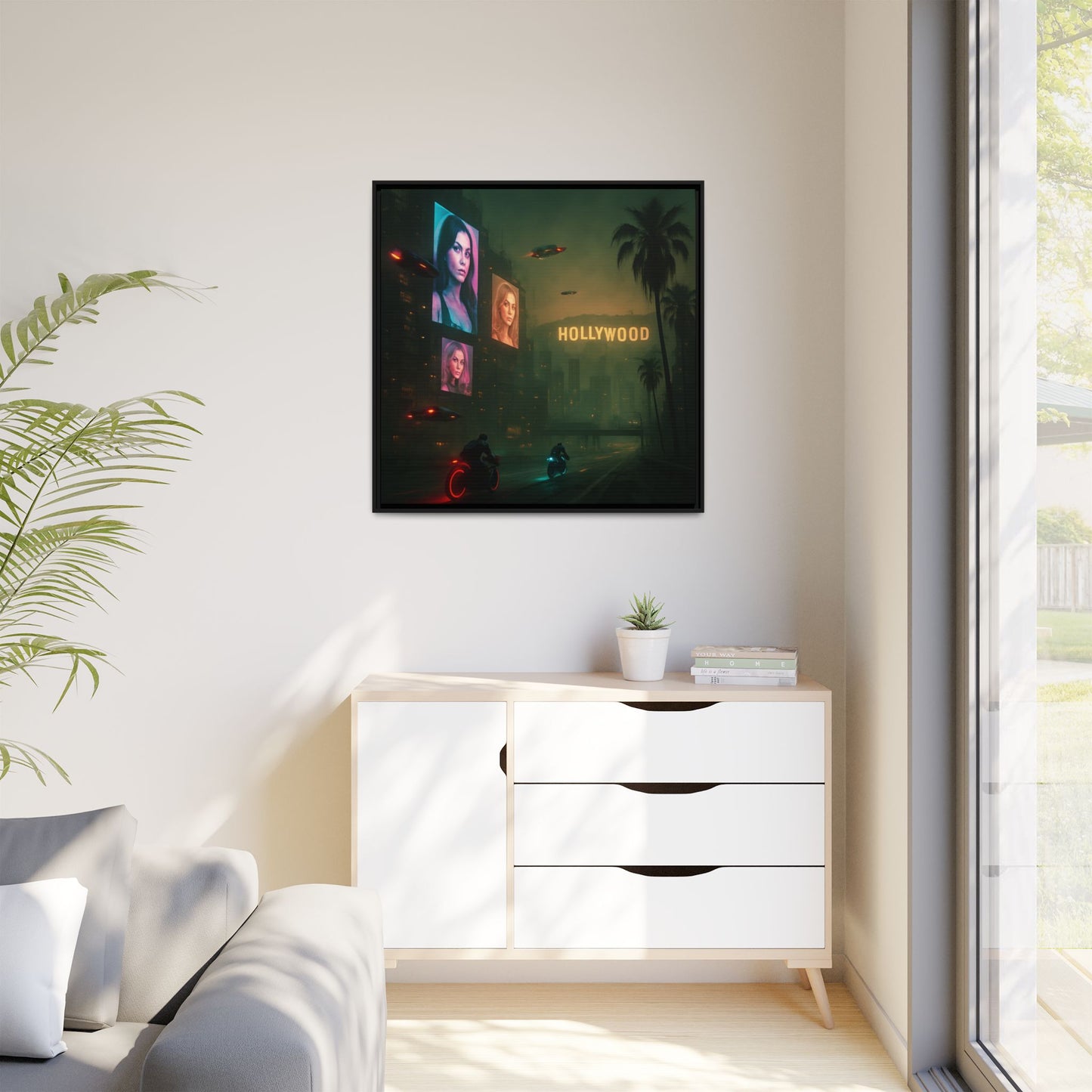 Neon Hollywood Nights Framed Matte Canvas