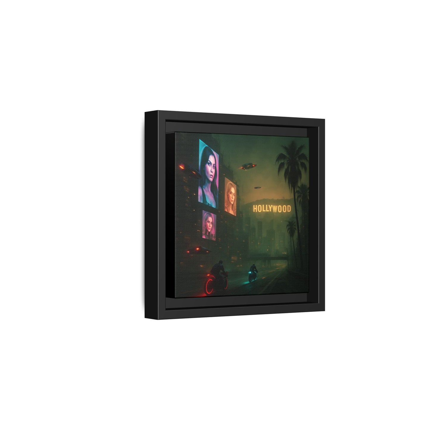 Neon Hollywood Nights Framed Matte Canvas